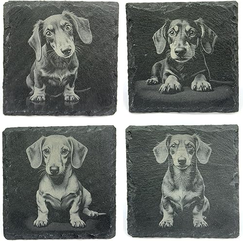 Miniatura 5 de Dachshund Laser Engraved Slate Coaster Set of 4