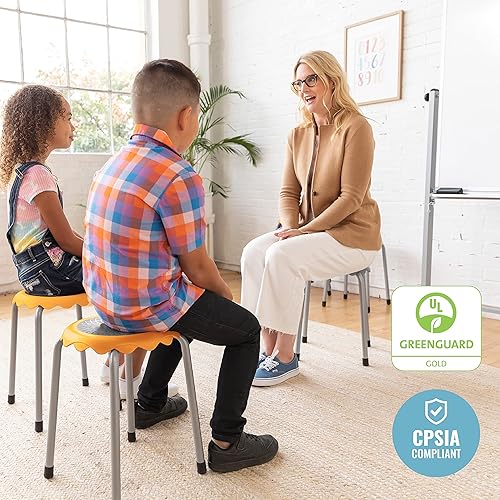 Miniatura 6 de ECR4Kids Daisy - Juego de taburetes apilables, asientos flexibles, color amarillo, 8 piezas