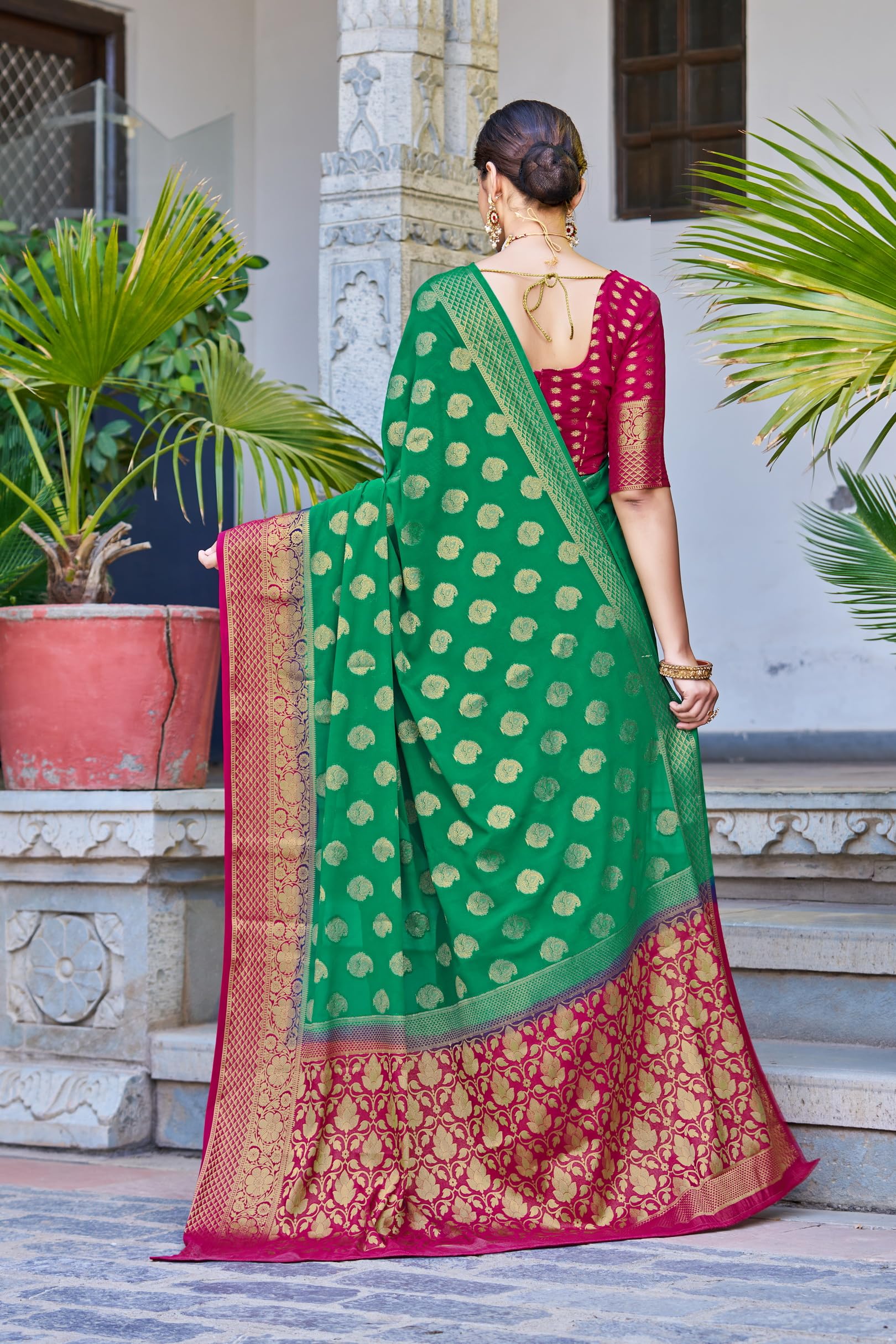 Glory Sarees Ręcznie barwione jedwabne sari z żorżety dla kobiet z kawałkiem bluzki (Heritage_Silk107_Parent)