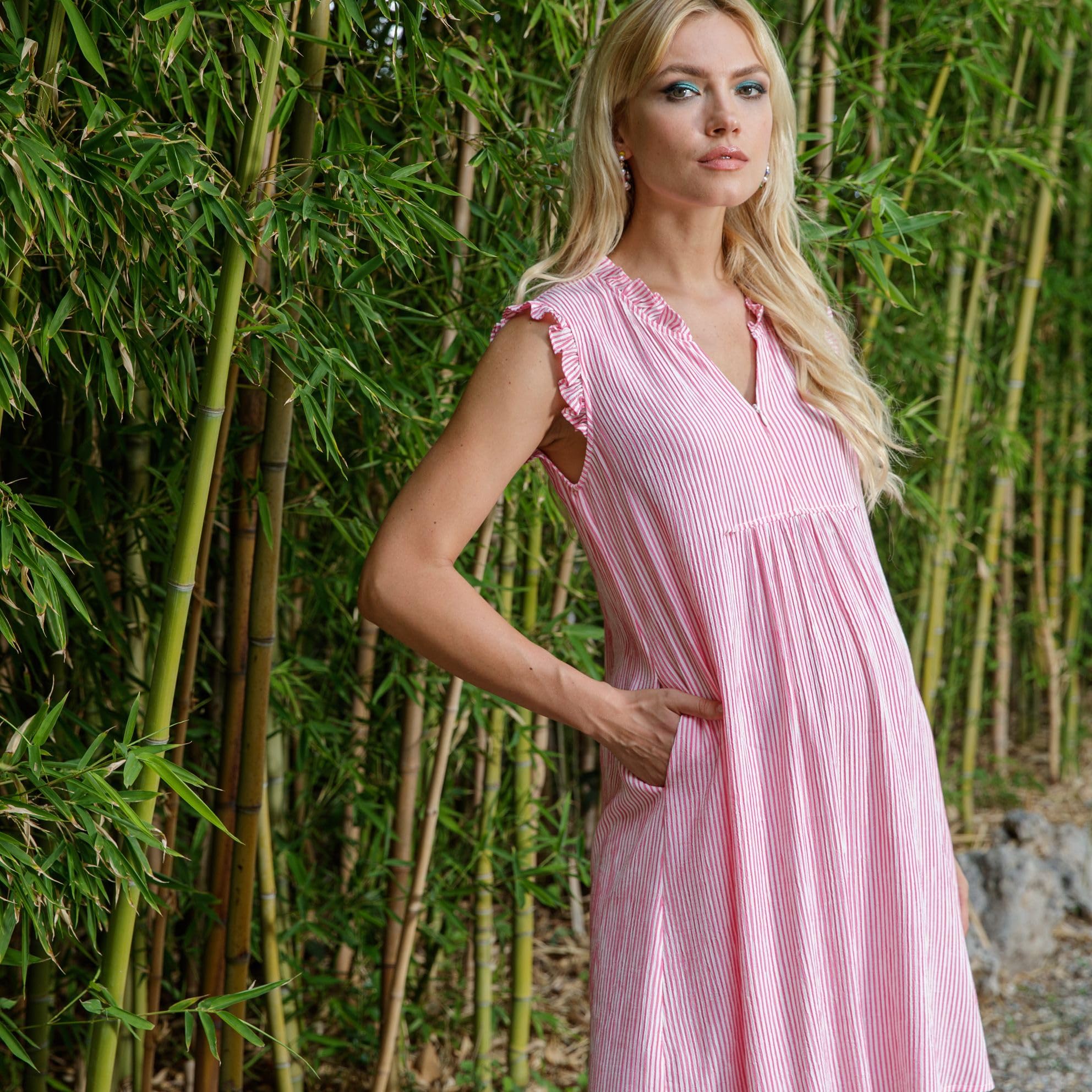 ATTESA maternity Sofia R-Maternity & Nursing Striped Dress with Ruffles Casual Femme