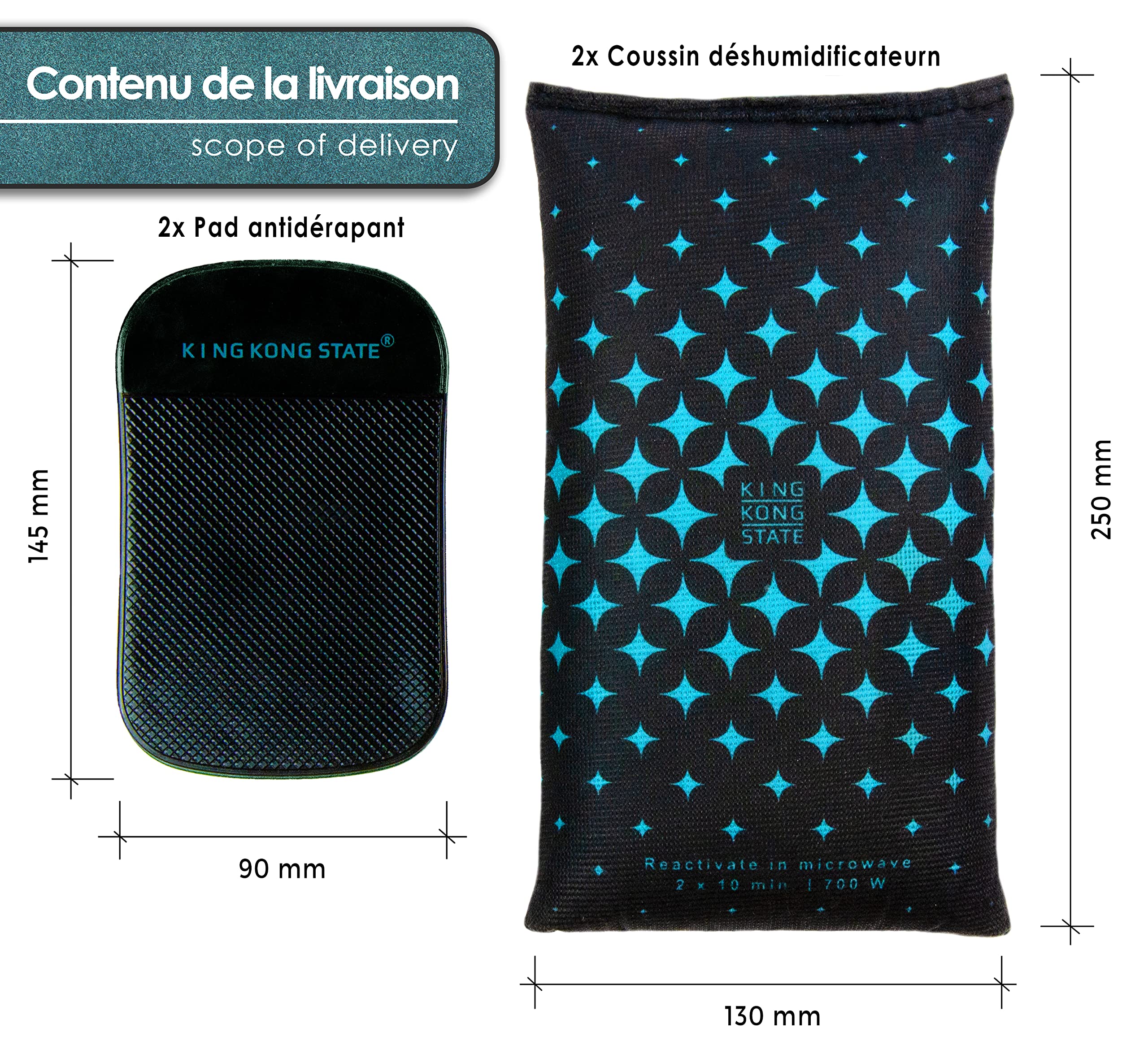 King Kong State Lot de 2 déshumidificateurs pour vitres de voiture embuées - Avec rembourrage anti-buée et coussinet antidérapant