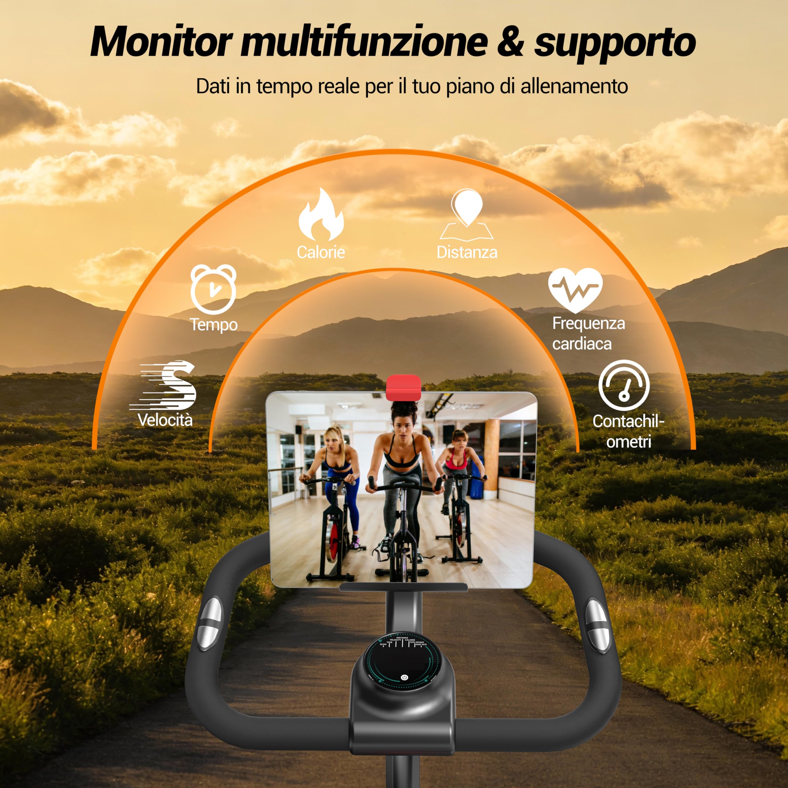 CURSOR FITNESS Cyclette da casa professionale, Cyclette professionale con misurazione della frequenza cardiaca e display LED, Spin bike con app, sedile confortevole, capacità di carico fino a 136 kg
