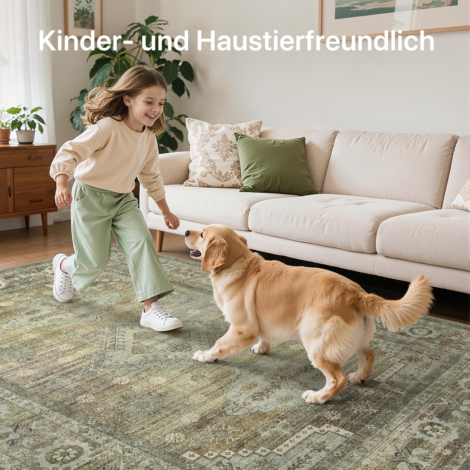GENIMO Teppich Wohnzimmer 140X200 cm Vintage Waschbare Kupfer Braun | Boho Vintage Orientalischer Teppiche, Kurzflor Wohnzimmerteppich, Rutschfest Carpet, Groß für Schlafzimmer, Esszimmer, Büro