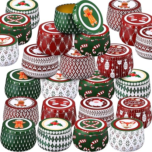 Uiifan 48 latas de velas de Navidad, latas de galletas, velas de metal, tarros de lata de regalo con tapas, latas retro de 8 onzas, recipientes