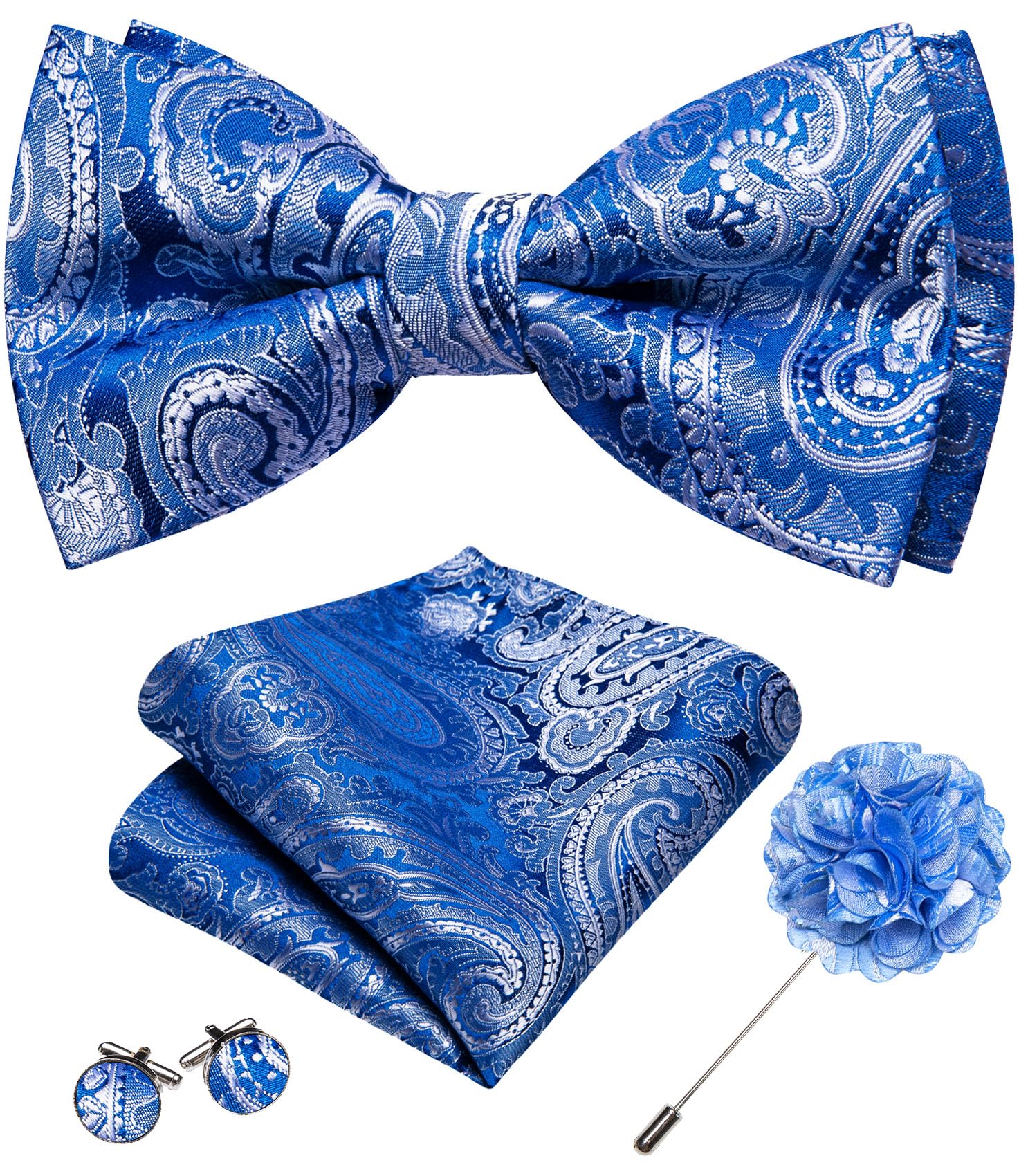 YOHOWA Mens Bow Tie Paisley Coloful Pre-tied Bowties Handkerchief Cufflinks