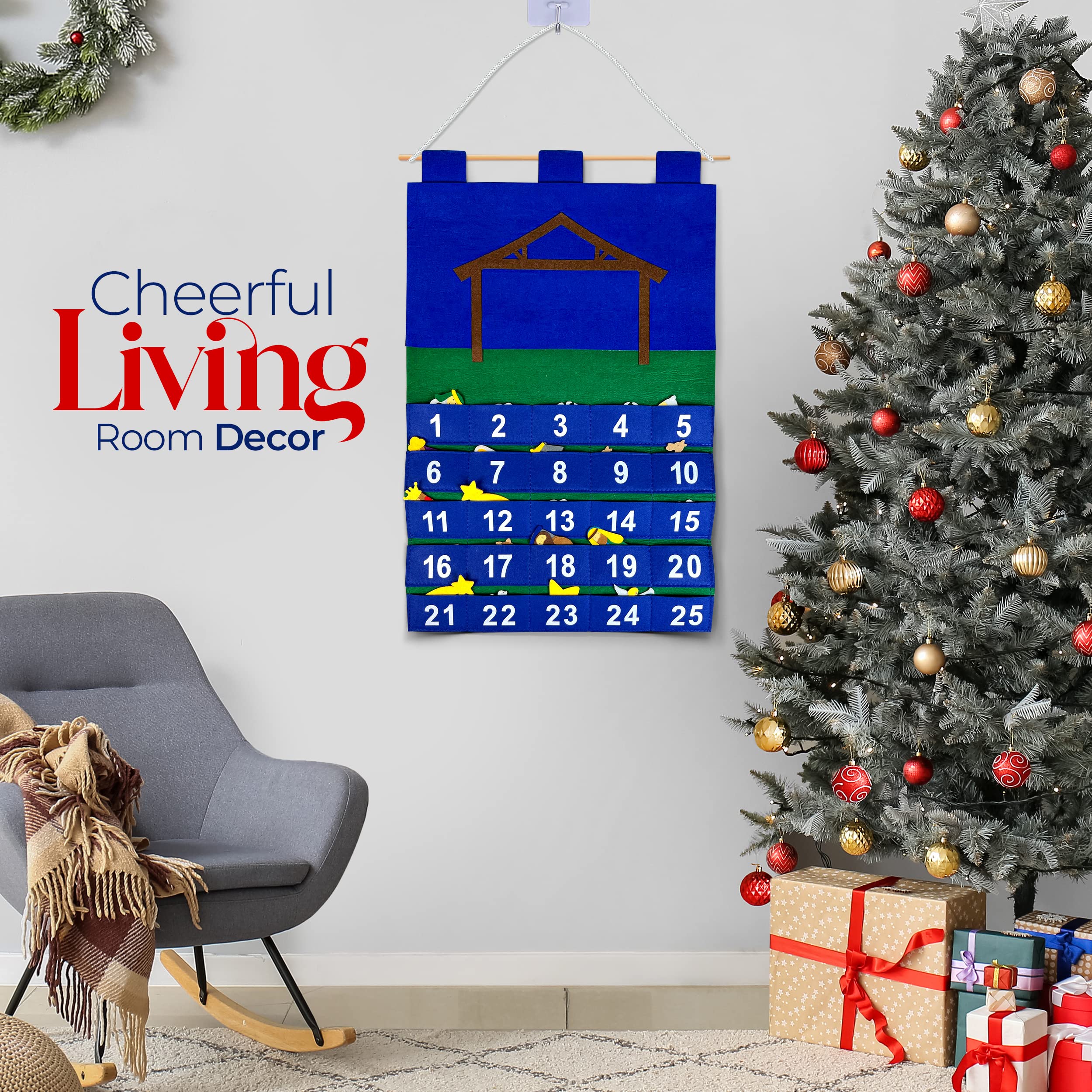 Countdown bis Weihnachten Religiöse Krippe Adventskalender für den Einsatz zu Hause, in der Schule, im Klassenzimmer, Büro zur Verwendung an Tür oder Wand mit 25 abnehmbaren Teilen für viele