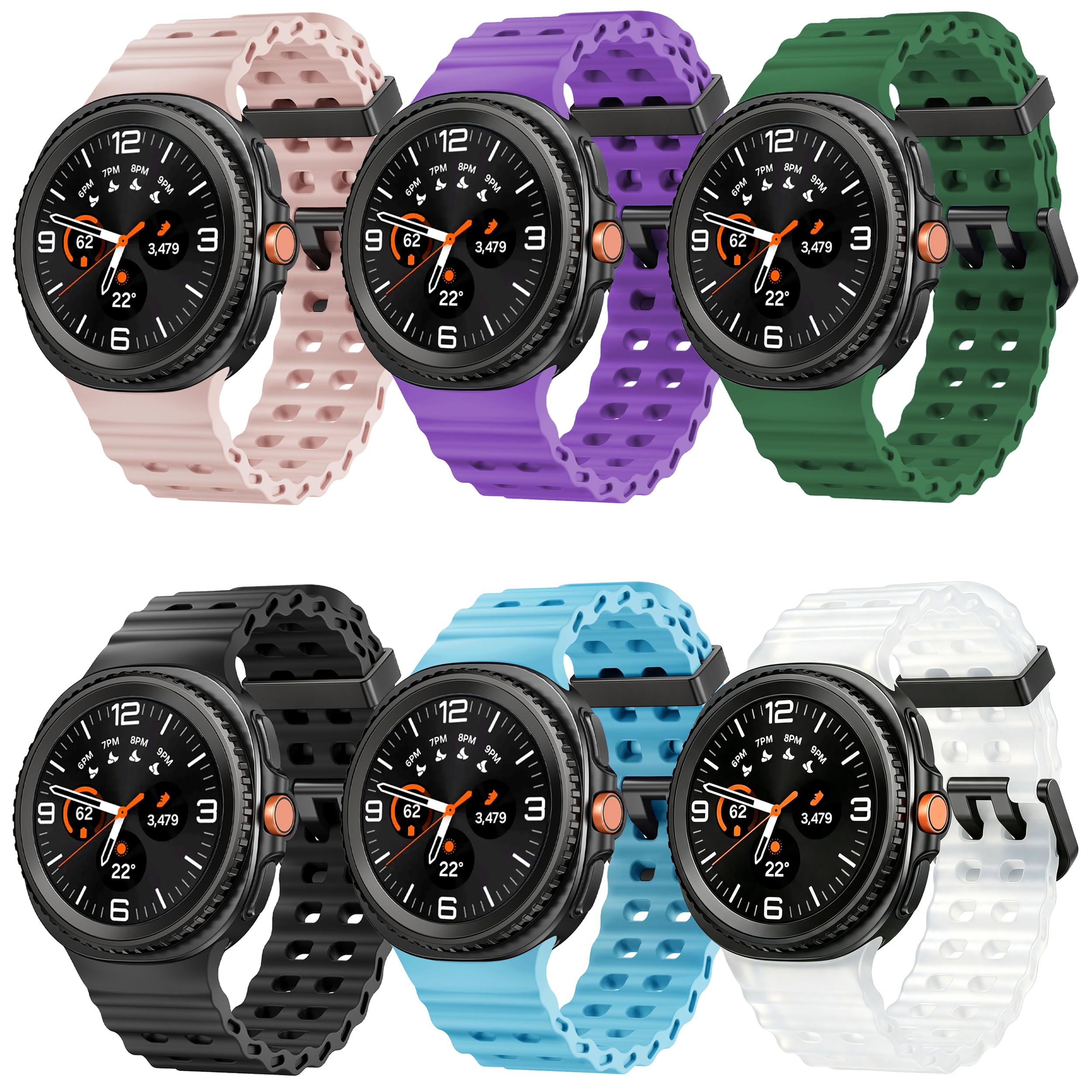Bracelet de sport en silicone marin compatible avec Samsung Galaxy Watch 8 9 Classic 46 mm pour homme et femme, bracelet de sport en silicone souple et respirant pour Galaxy Watch 8 9 de 44 mm