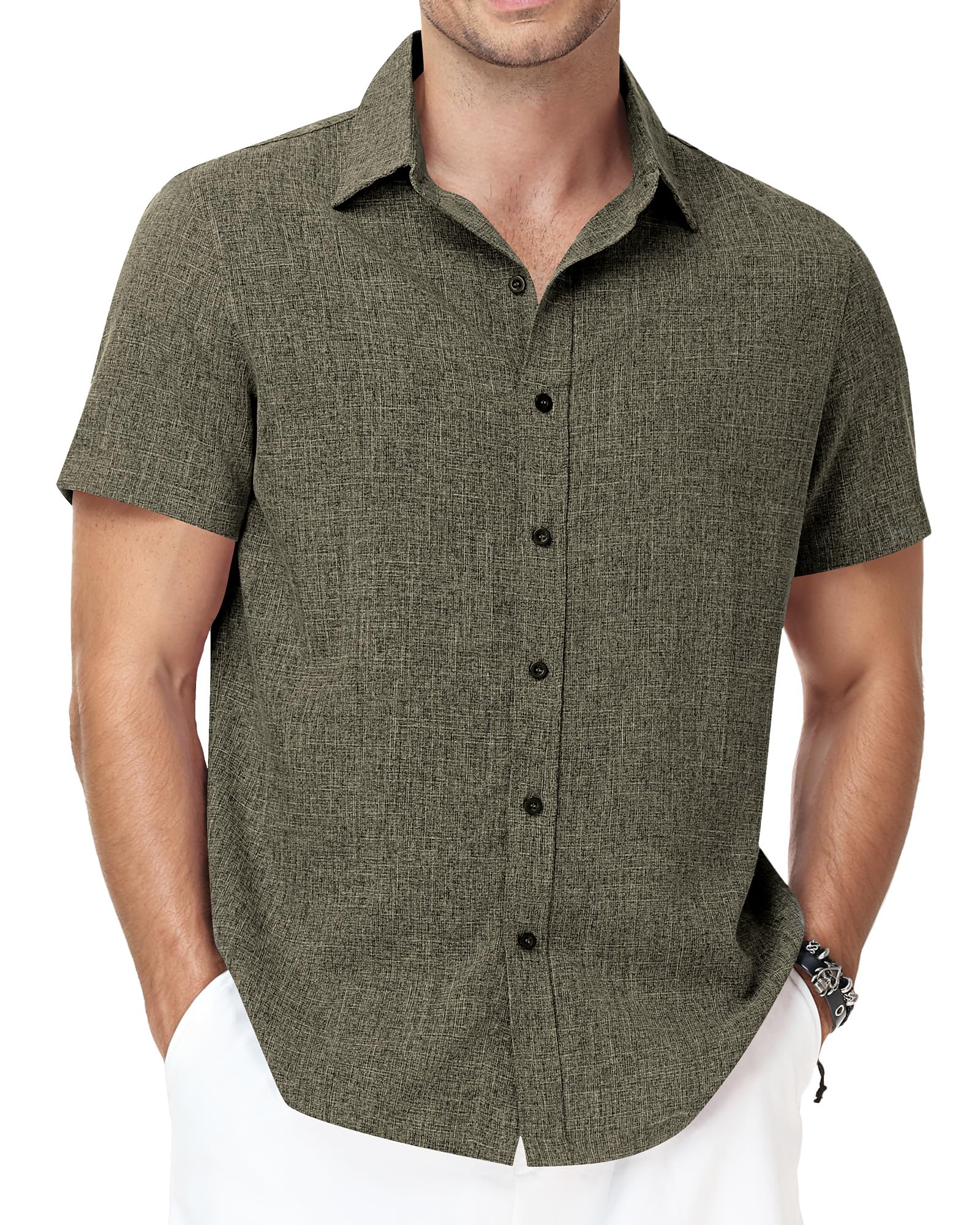Runhit Men's Short Sleeve Button Down Shirts Casual Beach Shirt Lightweight Wrinkle Free Vacation Summer Wedding Tops