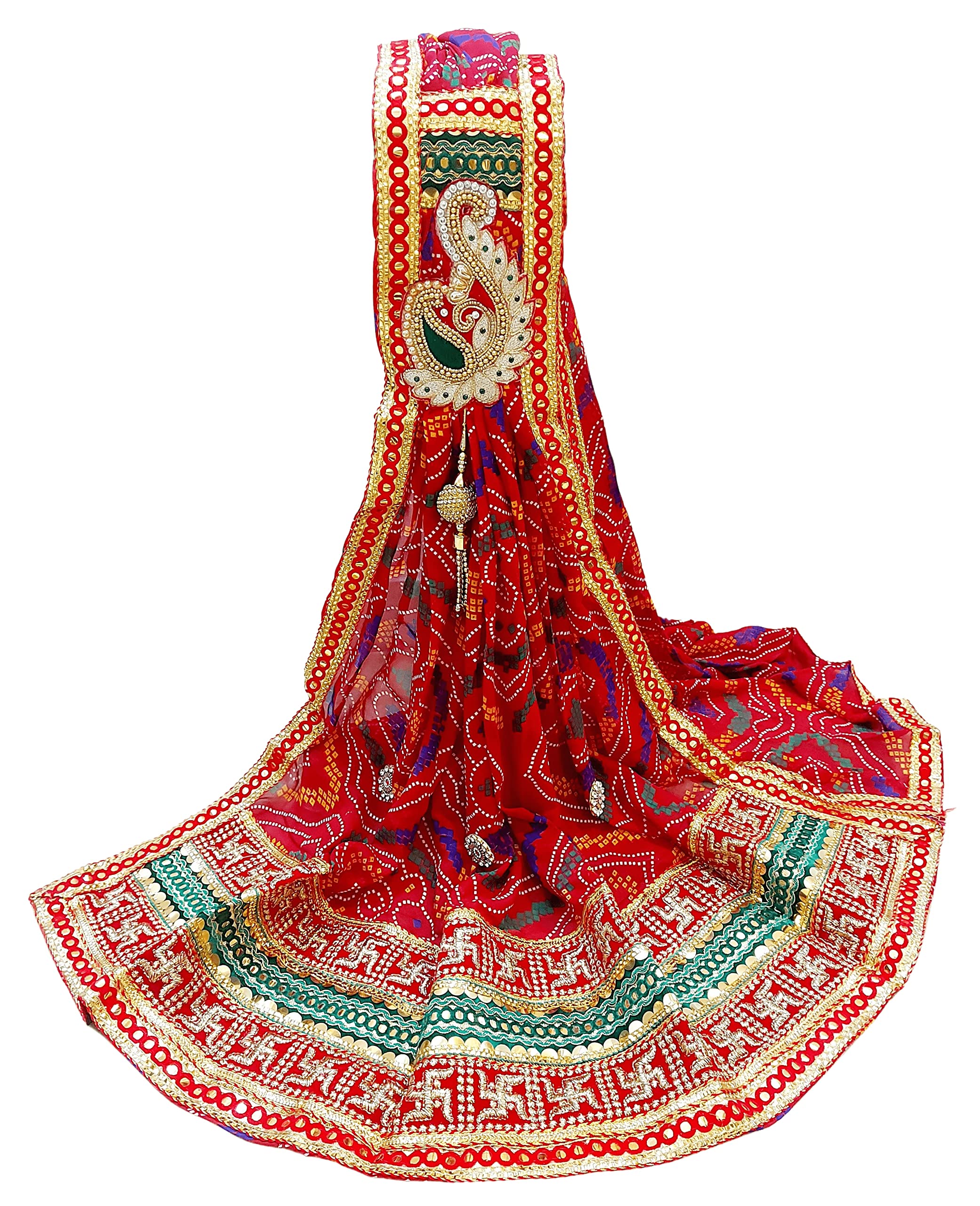AvilharaWomens Rennial Synthetic Fabric Bandhej Bandhani Rajasthani Marwadi Piliya Pomcha Chunri Odhana Odhani Dupatta for Traditional, Religious and Ethnic Look (Chunri), Red