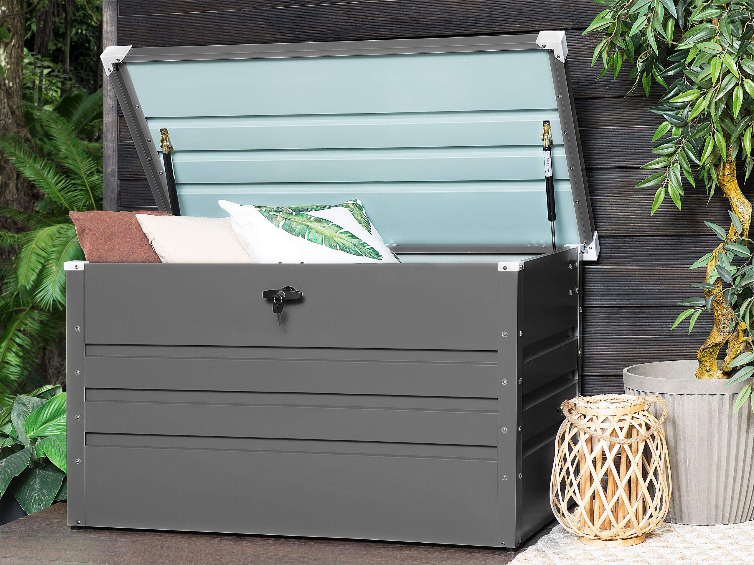 Beliani Große Metall-Gartentruhe 400 l grau Kissenbox Auflagenbox für die Terrasse wasserdicht Aufbewahrungsbox Gartenbox Cebrosa