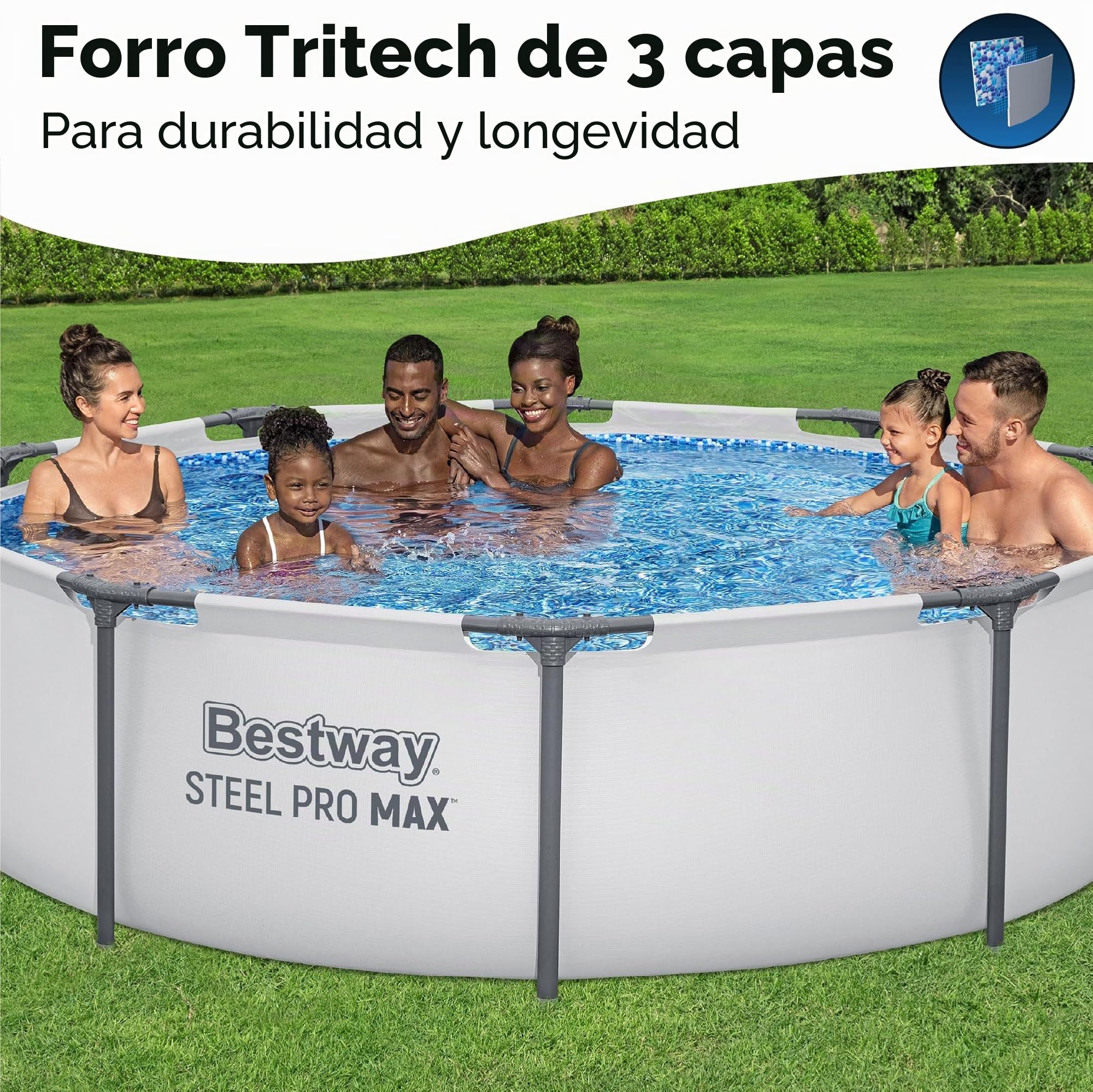 BESTWAY 56406 - Piscina Desmontable Tubular Steel Pro MAX 305 x 76 cm, Multicolor