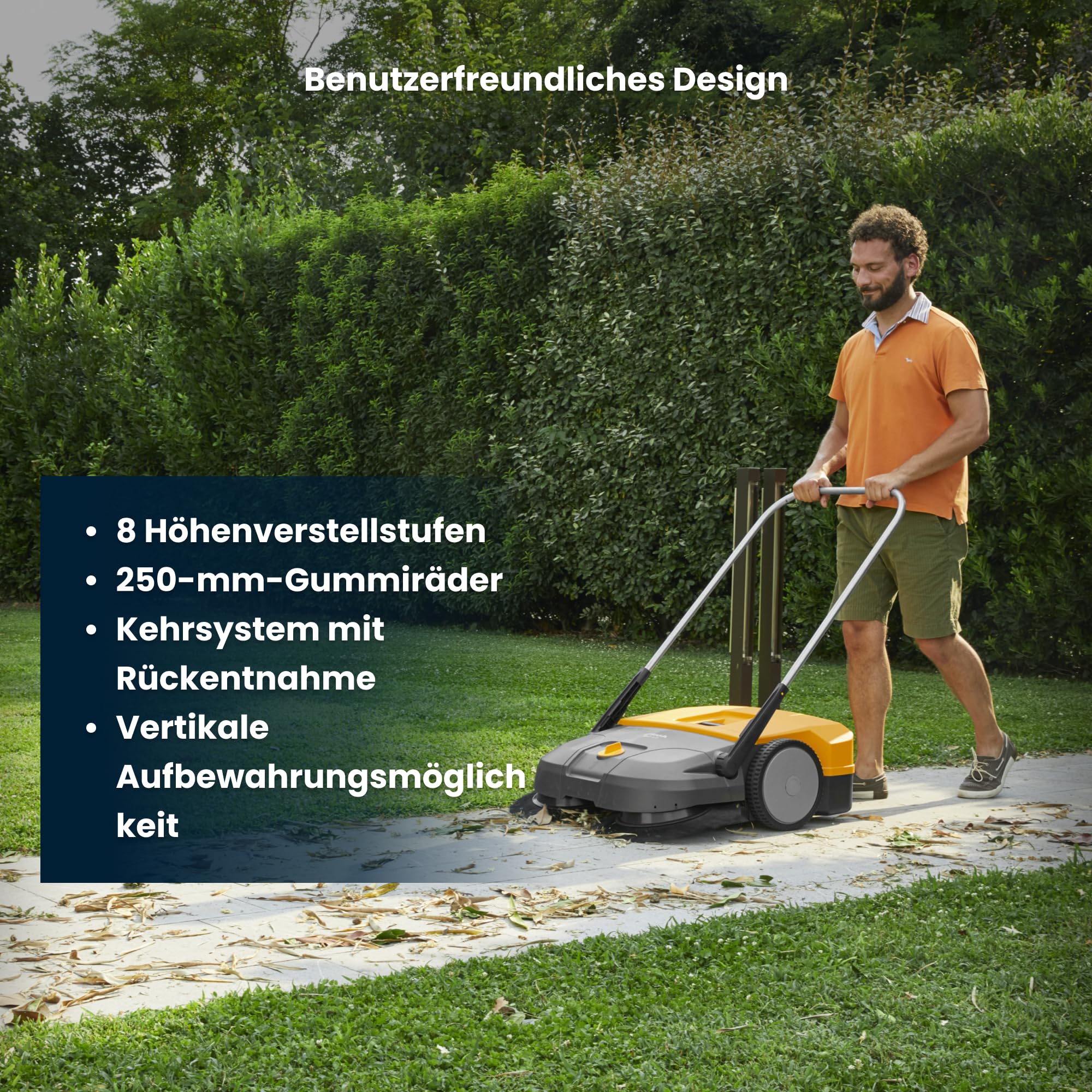 STIGA SWP 475 Handkehrmaschine, 75 cm, 50 l – Zwei Gegenläufige Rotationsbürsten, 8-Stufen Höhenverstellung – Flächen bis 2.900 m²