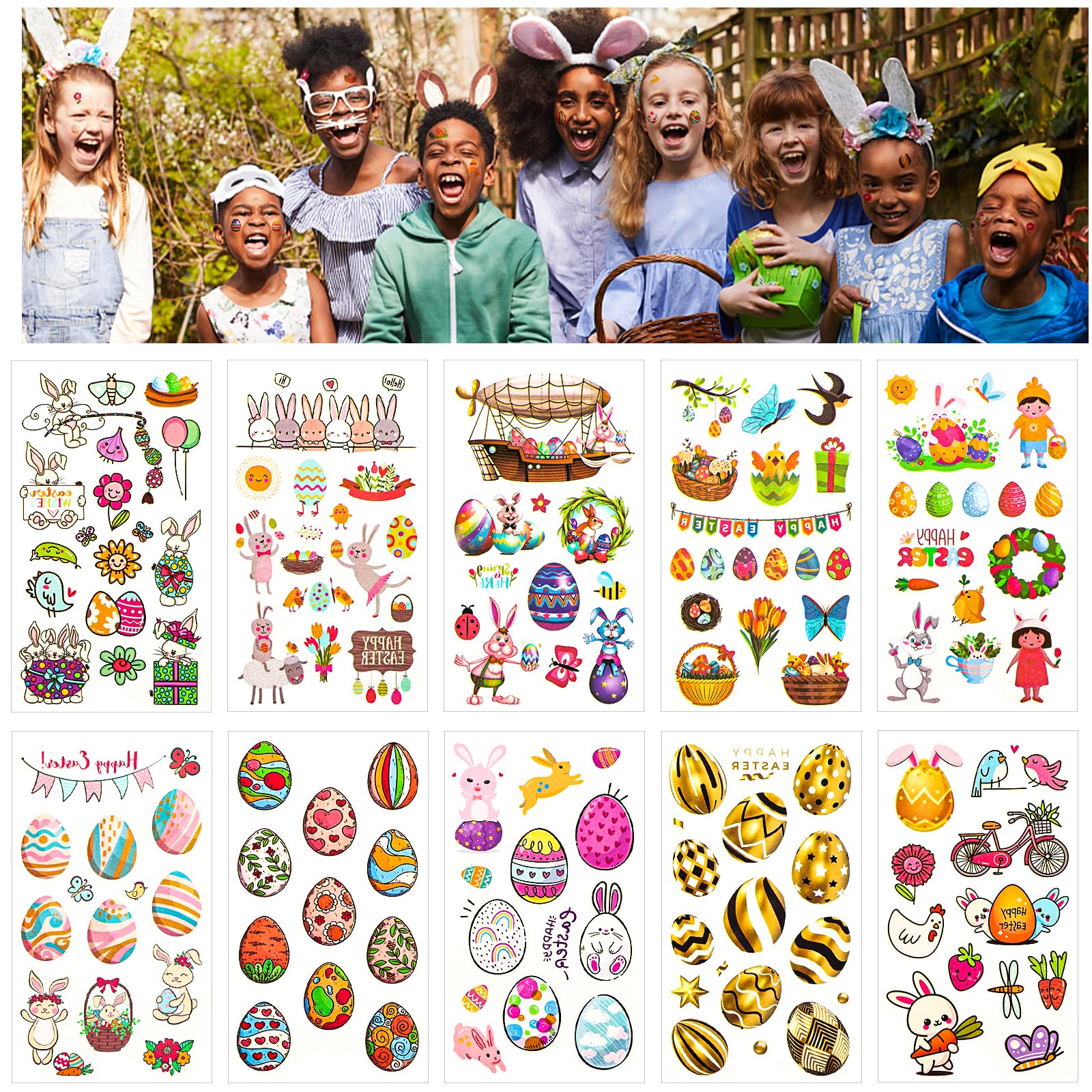 20 Sheets Easter Temporary Tattoos for Kids Easter Egg Bunny Chick Tattoos Stickers for Boys Girls Easter Party Favors Treats Goodie Bag Fillers