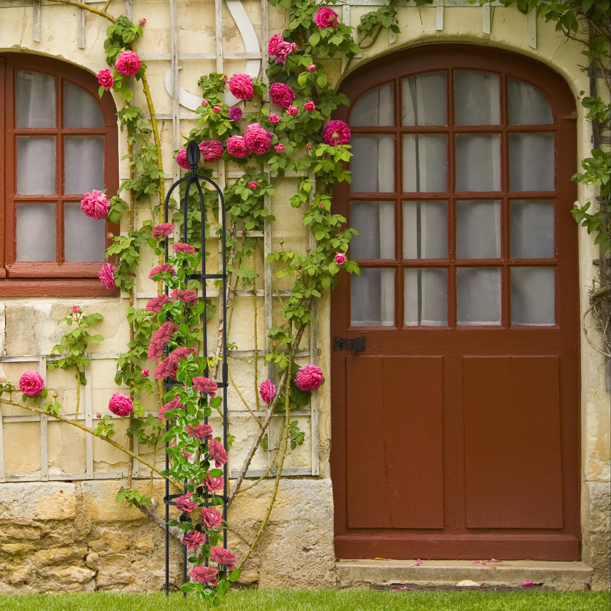 Relaxdays Set da 2 Obelischi per Rampicanti, Graticolato per Piante, Rose, Edere, Accessori da Giardino, Metallo, Nero