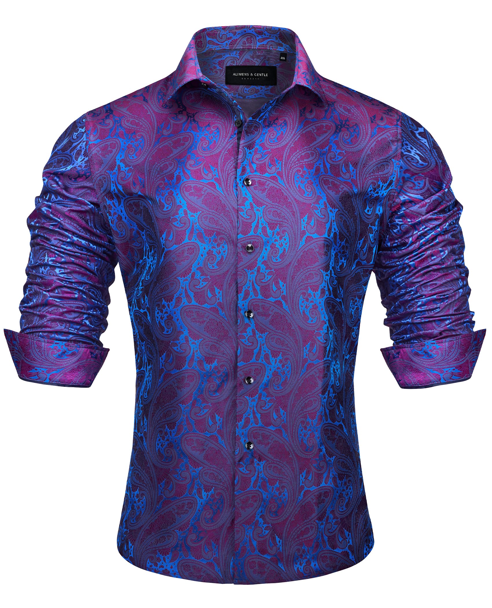 Alimens & Gentle Mens Paisley Shirts Dress Shirt for Men Western Cowboy Shirt Long Sleeve Button Down Shirt Wedding Party