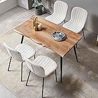 Vista 9 de Juego de 4 mesas de comedor para 4 personas con sillas blancas Boucle, mesa de centro rectangular moderna de mediados de siglo, mesa de cocina