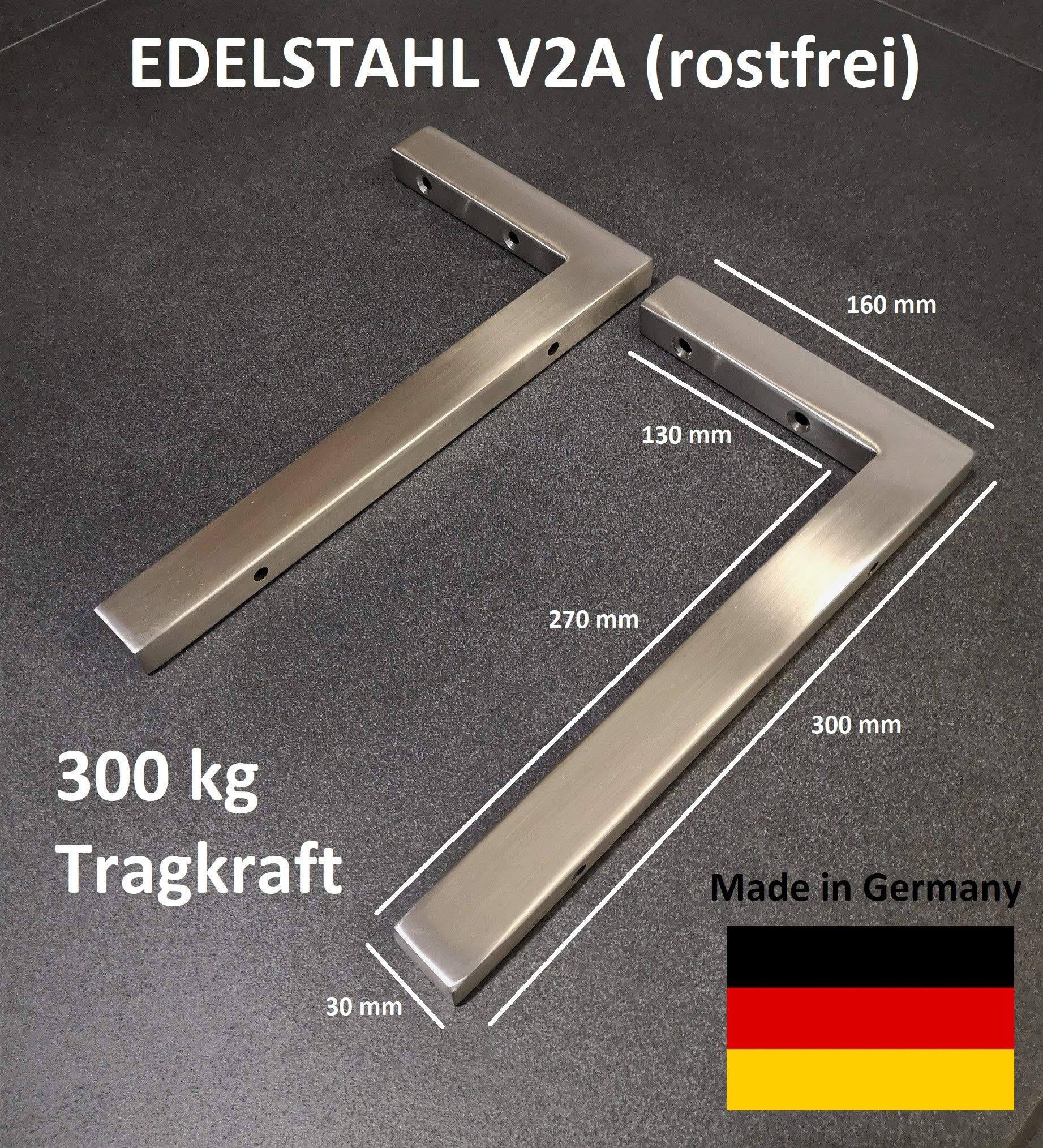 2er Set V2A Wandhalterung 30cm Waschtischplatte Regalträger Konsolenträger Konsolenhalterung Wandkonsole Edelstahl gebürstet rostfrei 300 kg Traglast