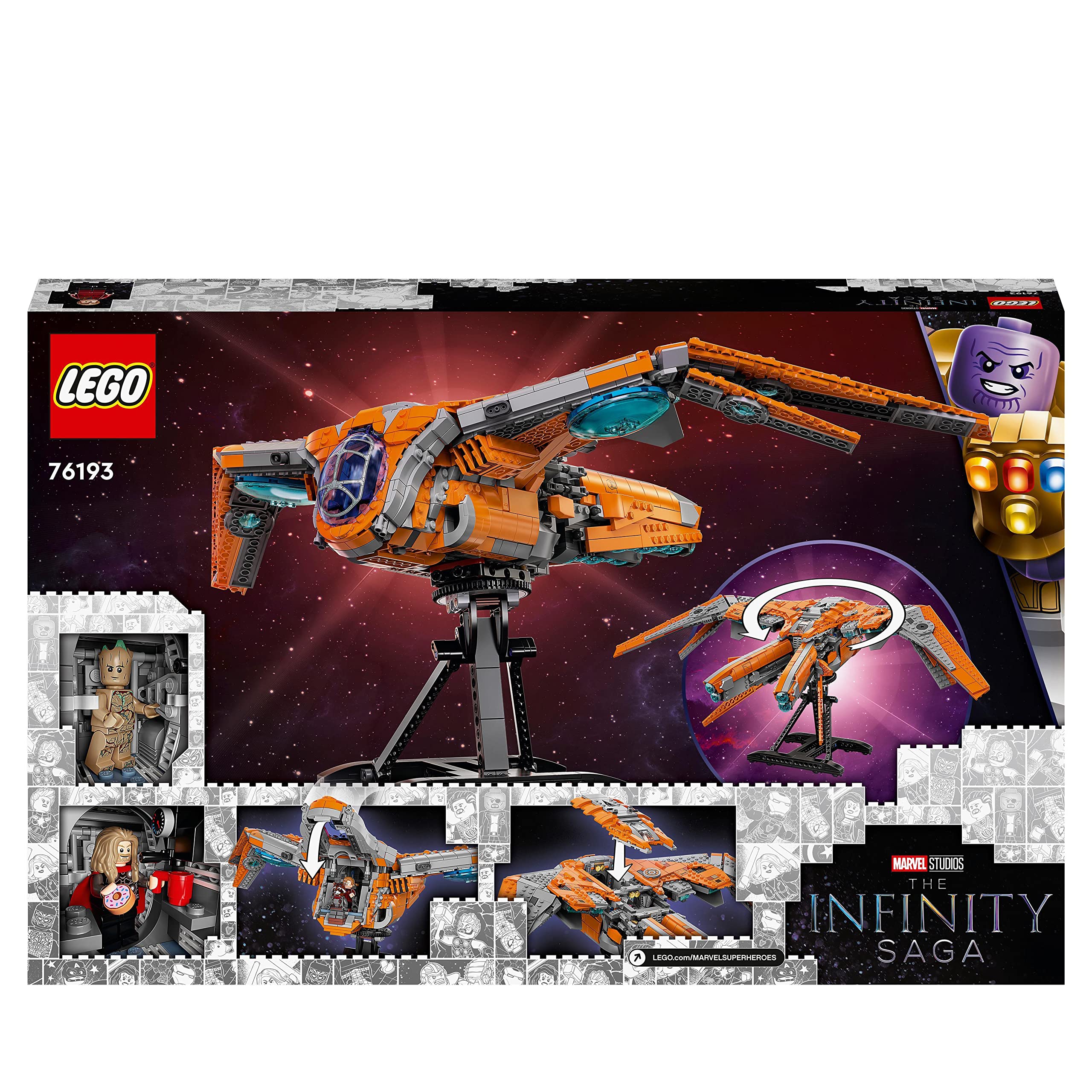 LEGO 76193 Marvel Le Vaisseau des Gardiens de la Galaxie – Jouet Avengers Jeu de Construction avec Mini Figurines Thor & Star-Lord
