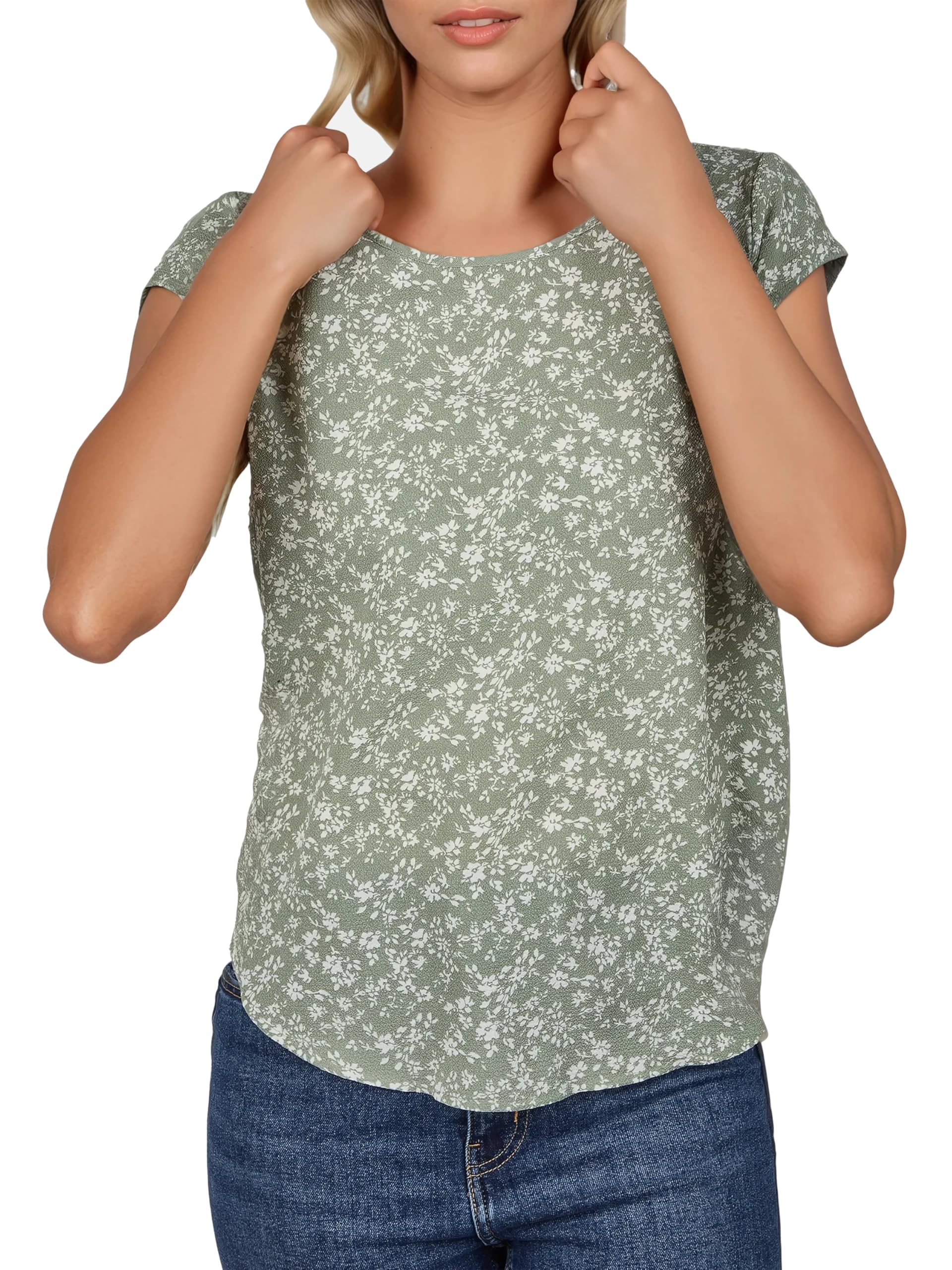 ONLY ONLVIC Lot de 2 t-shirts à col rond et manches courtes pour femme Coupe droite Motif basique Couleur unie Blanc Noir Vert Rose Bleu 34 36 38 40 42 44, Lily Pad (15284243), 44
