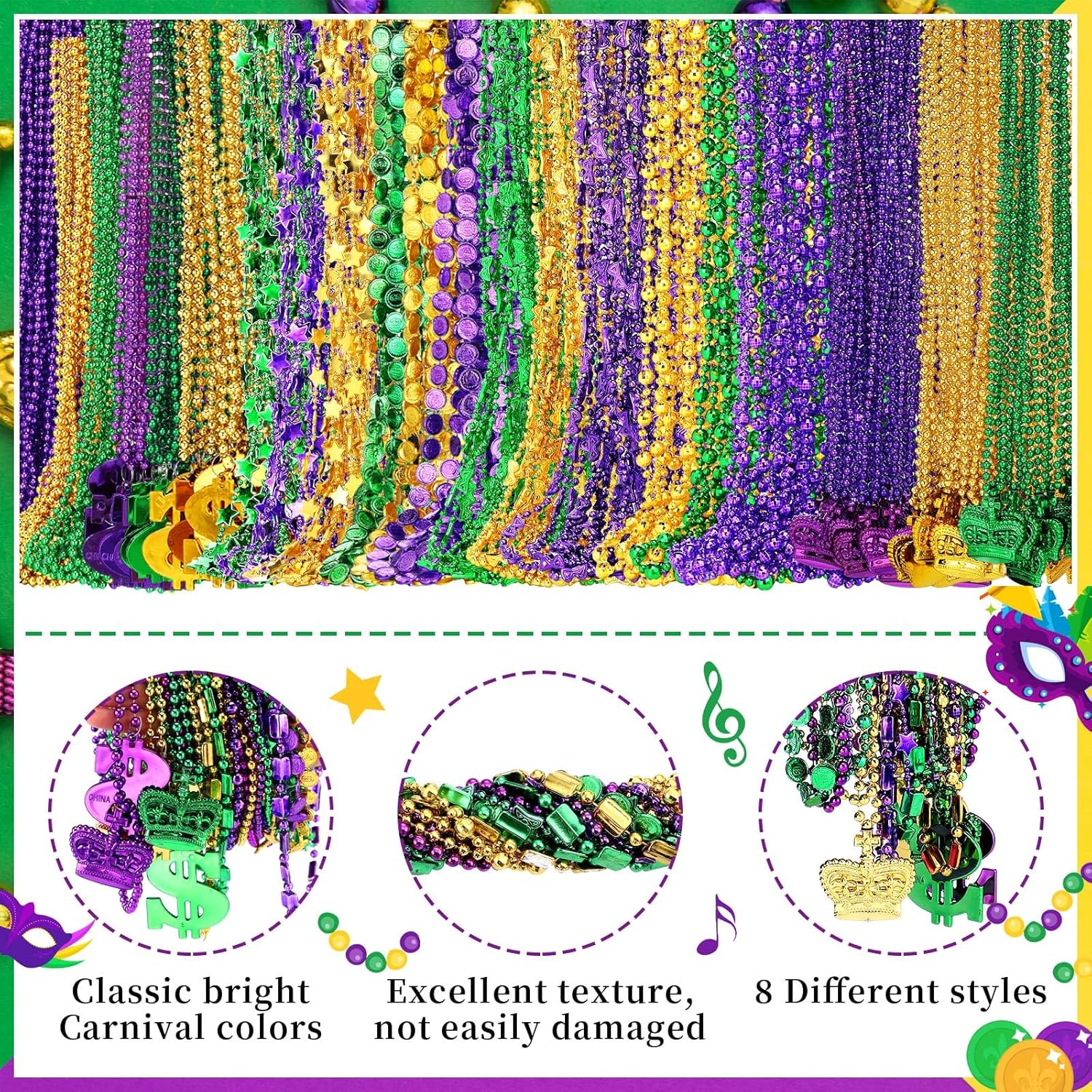 700 Pcs Mardi Gras Beads Necklaces Bulk Mardi Gras Decorations for Masquerade Costume Party Carnival Parade Purple Gold Green Decoration St Patrick Day Celebrations Supplies
