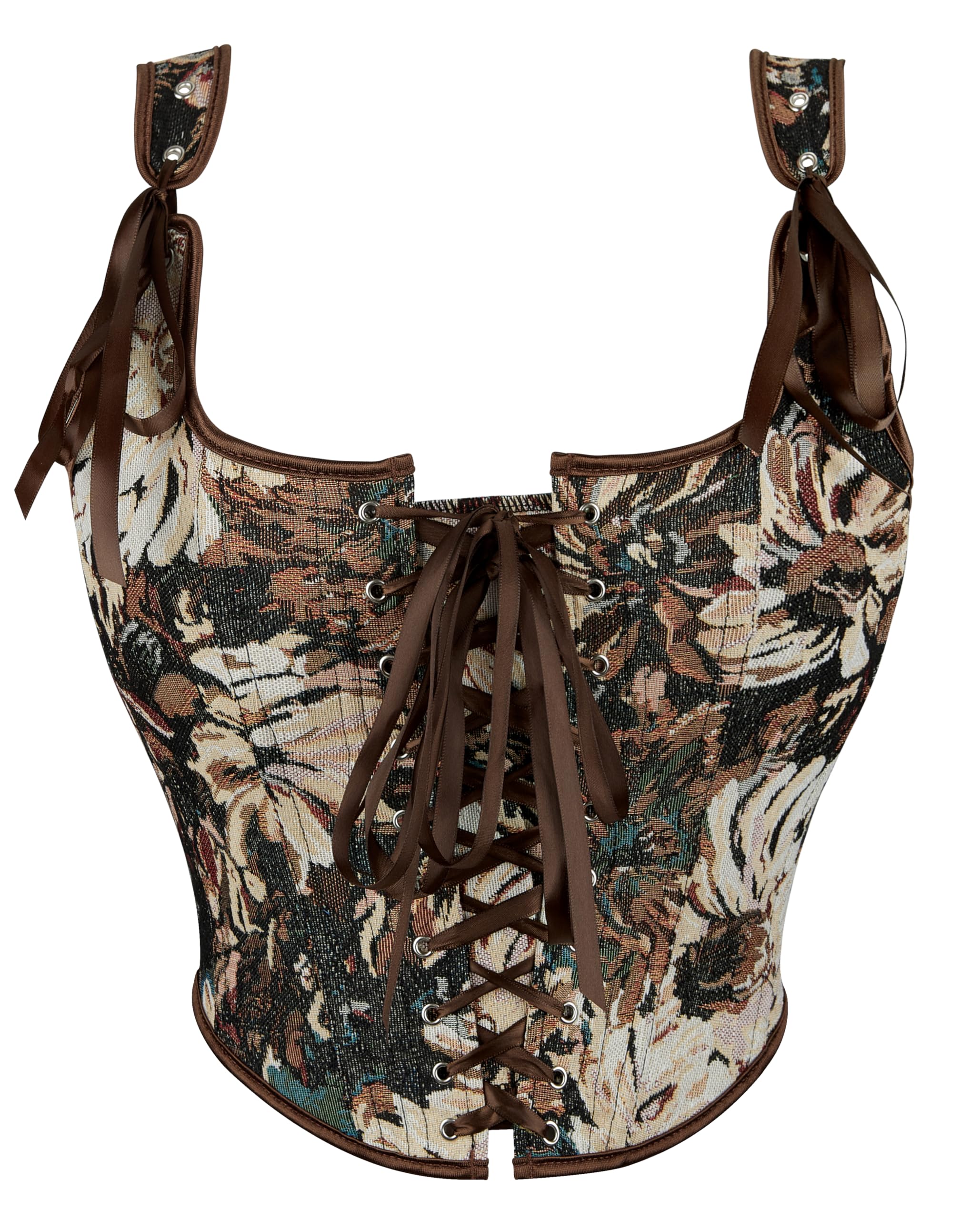 Eohak Womens Vintage Renaissance Floral Corset Top Sleeveless Drawstring Bustier Tank Top Sexy Backless Bodycon