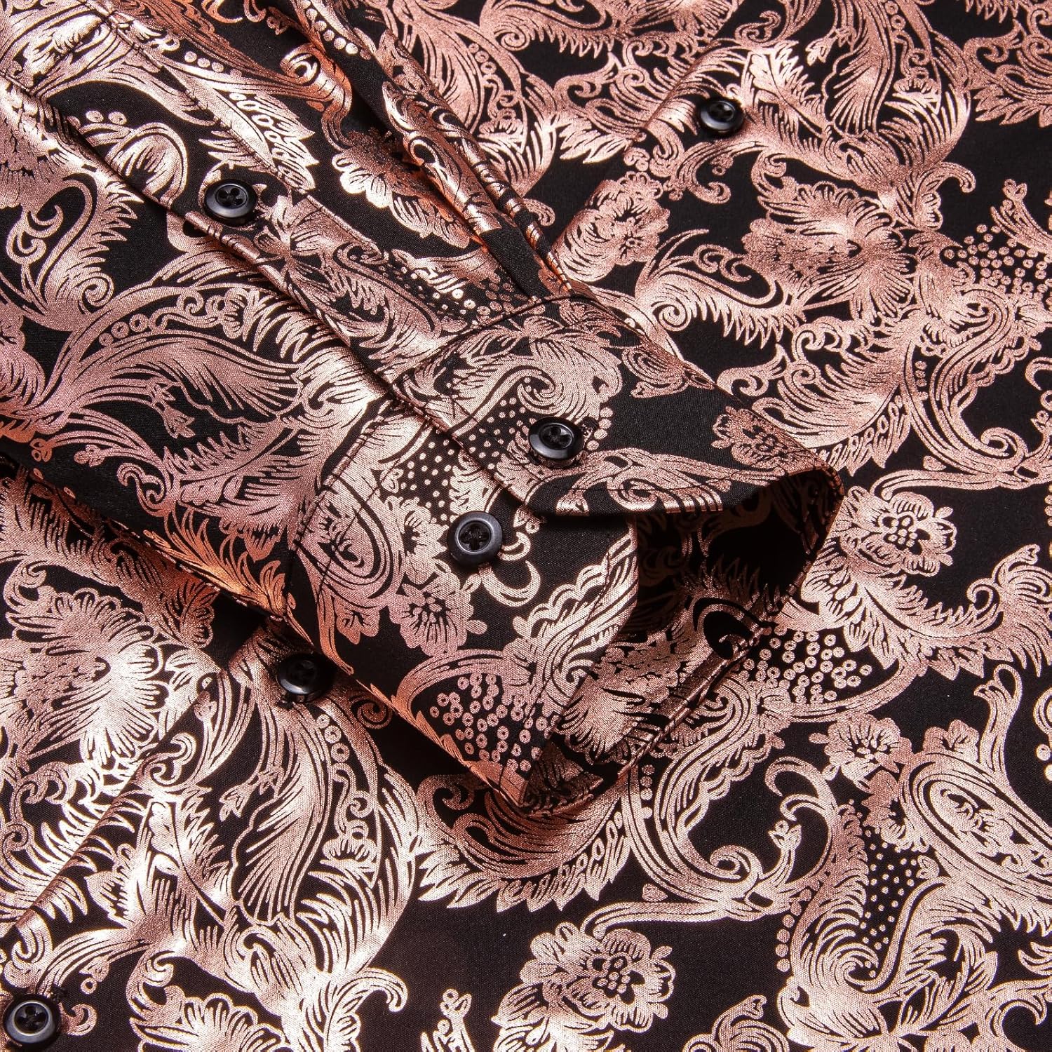 Hi-Tie Mens Hipstar Luxrury Paisley Floral 3D Printed Dress Shirts Shiny Long Sleeve Button Down Party Disco Nightclub Shirt