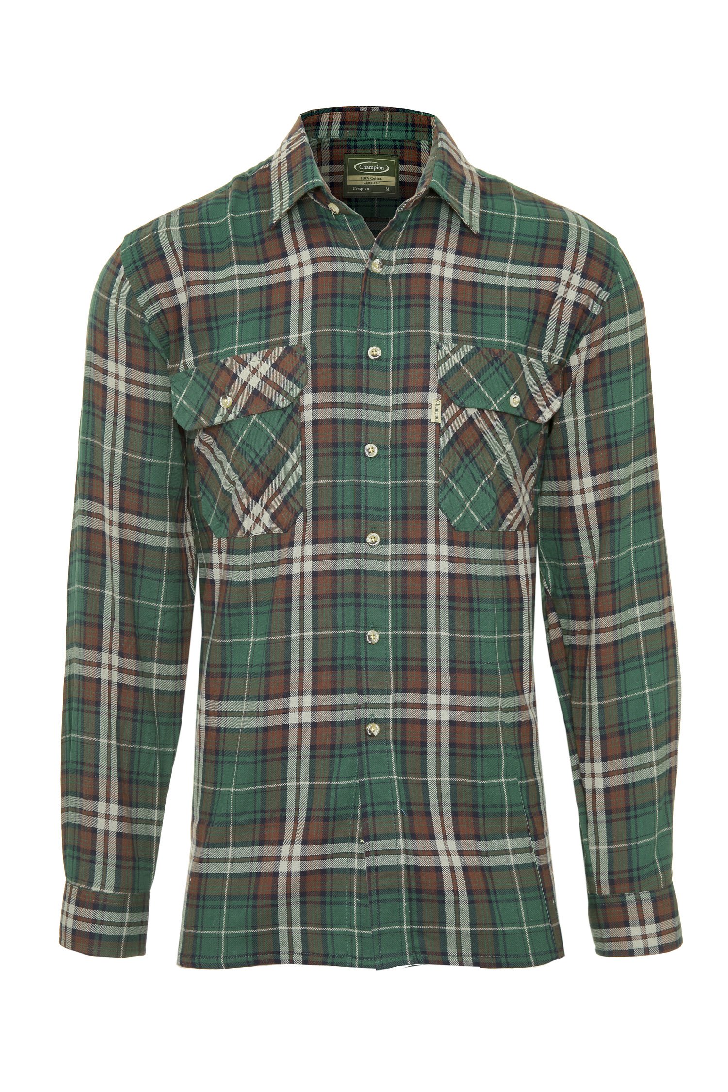 Champion Mens Country Style Kempton Long Sleeve Shirt-Olive-Medium-Max 43",110cm