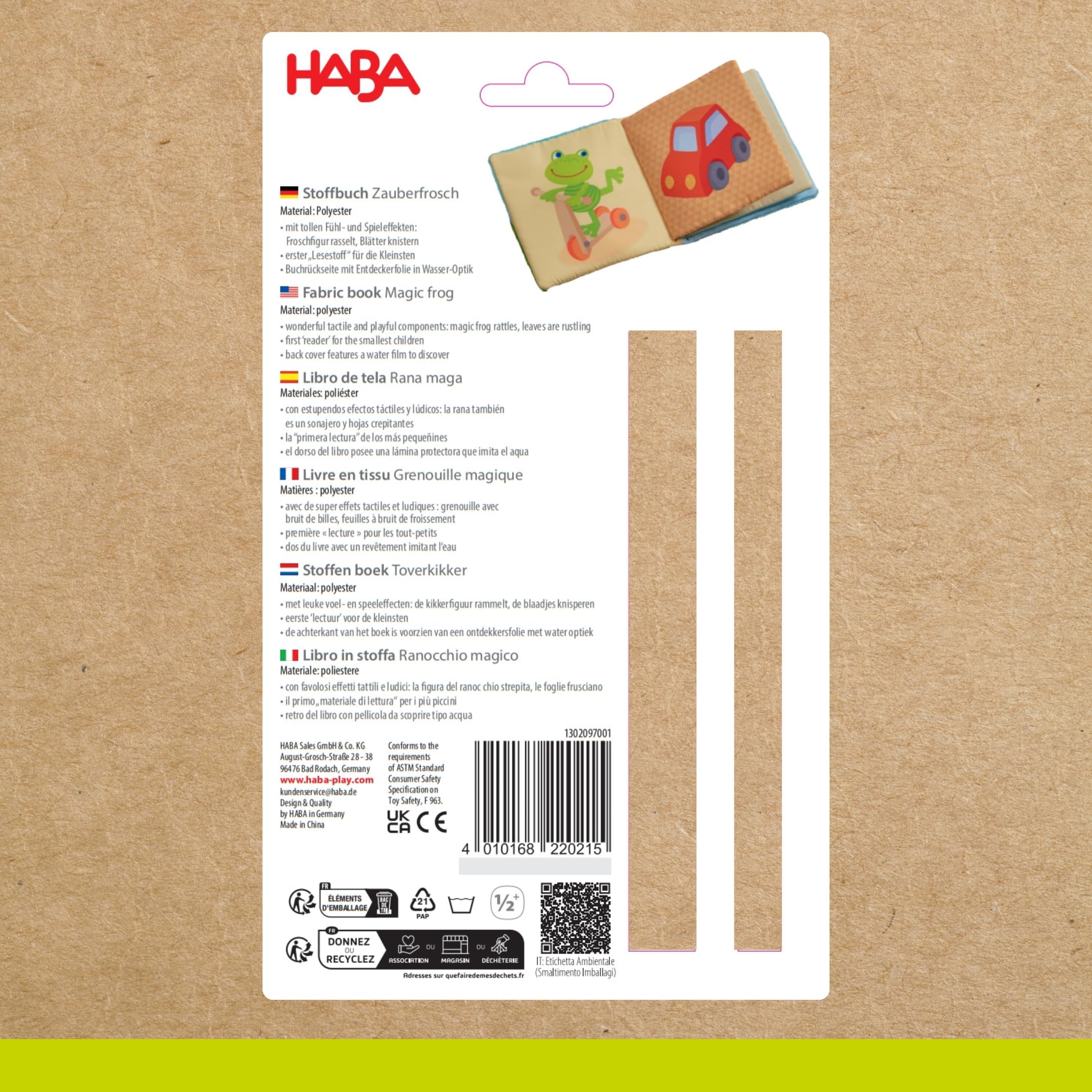 HABA Livre Grenouille Magique – Livre en Tissu avec Effets Miroir & Textures, Jeu Doux pour bébés dès 6 Mois, stimule Sens et motricité – 1302097001