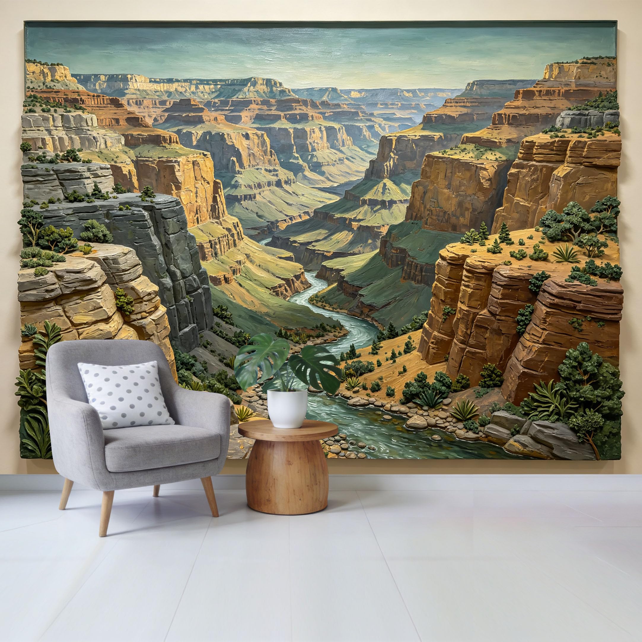 Qzlithotic Yq2605250564 Custom Size Wall Mural Grand Canyon Landscape Oil Painting Textured 3D Selfadhesive Wall Fabric Removable Wallpaper For Home Office Decor