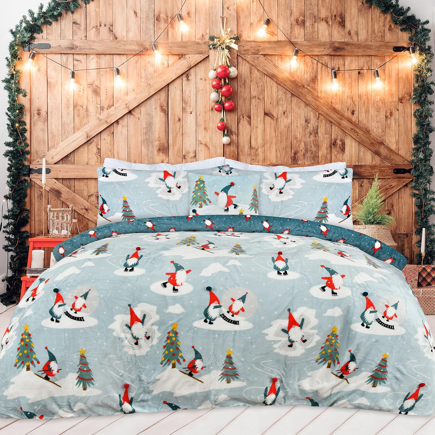 Sleepdown Ice Skating Xmas Gonk Flannel Fleece Sky Blue Multi