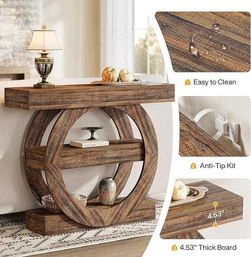 Miniatura 6 de Tribesigns Mesa de entrada de 41 pulgadas con almacenamiento, mesa consola de granja de 3 niveles con estantes, mesas de vestíbulo de madera para