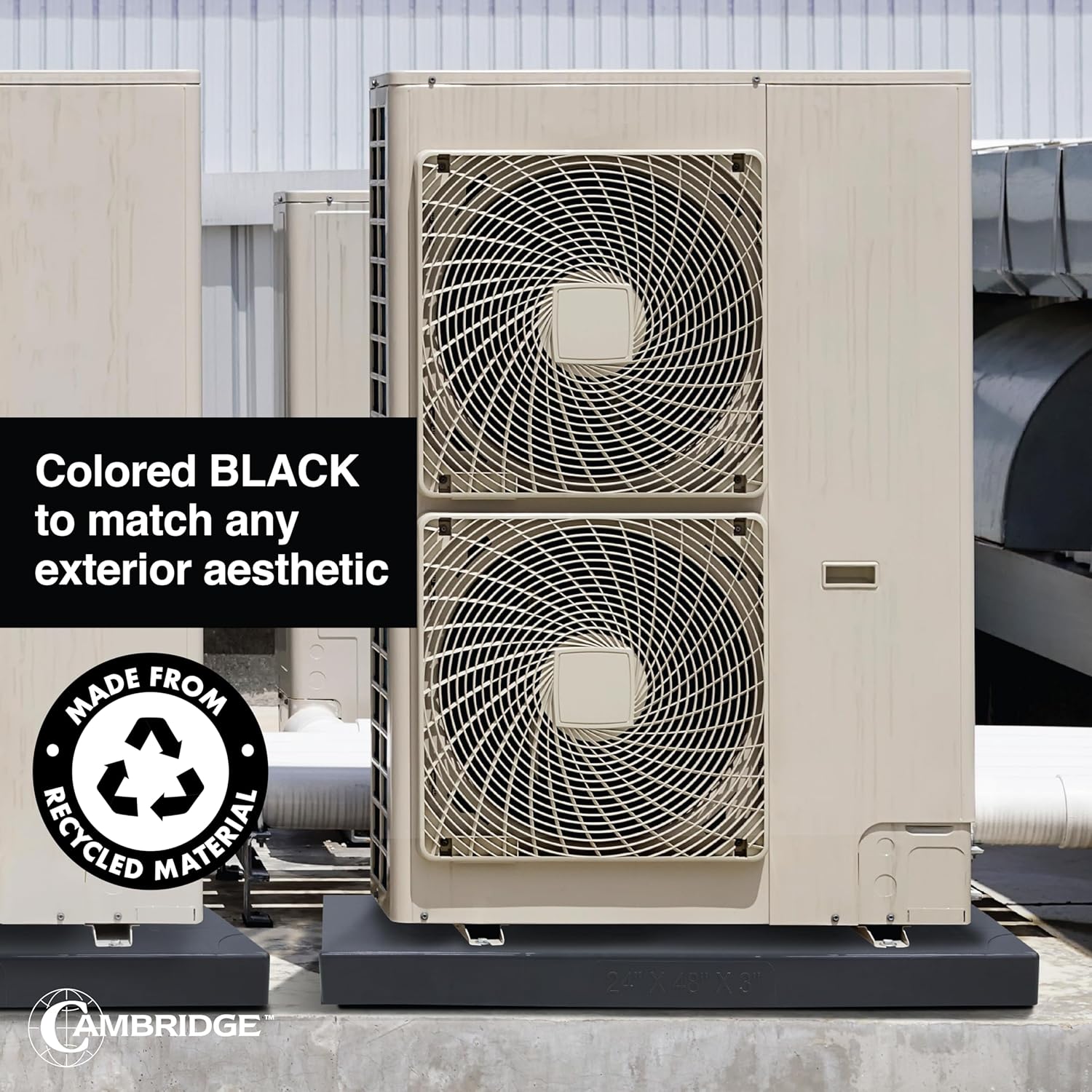 Cambridge Black AC Condenser Pad/Base, 24x48x3 in – Supports Air Conditioner Units and Other Outdoor Equipment