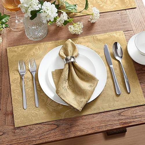 Miniatura 2 de Elrene Home Fashions Caiden Elegance Servilletas de tela de damasco (juego de 4), 17 x 17 pulgadas, color dorado