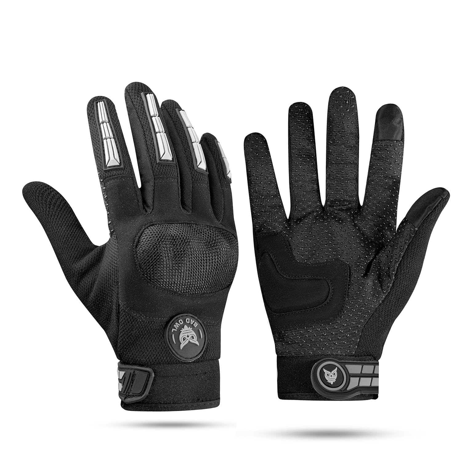 BADOWL Wind Rider Full Finger Motorcycle Riding Gloves with Touchscreen Fingertips and Knuckle Protection – Anti-Slip Grip (Grey, M)