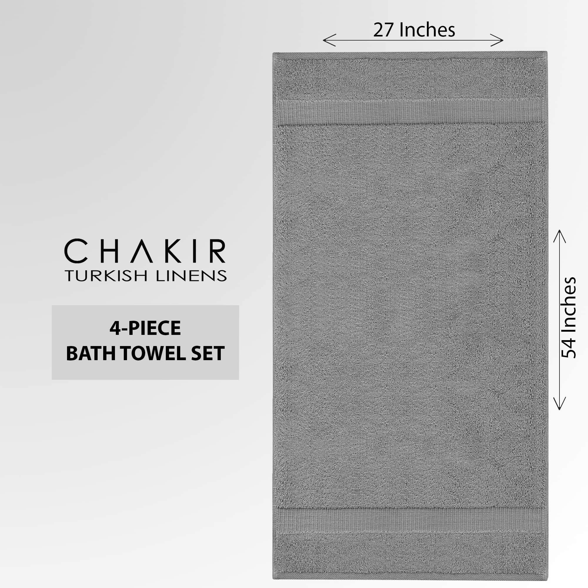 Chakir Turkish Linens Premium Cotton Absorbent Turkish Towels (Bath Towel - Set of 4, Gray)