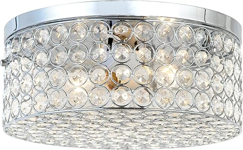Miniatura 9 de Elegant Designs FM1003-ABS Elipse Crystal 12 pulgadas moderno metal 2 luces redondo techo empotrado montaje empotrado, latón antiguo