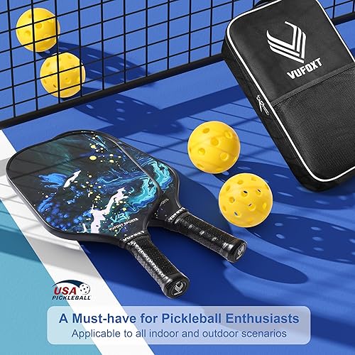 Miniatura 6 de Juego de 2 palas de pickleball aprobadas por USAPA con superficie de fibra de carbono con 99.99 % de fibra de carbono, raquetas de pickleball de