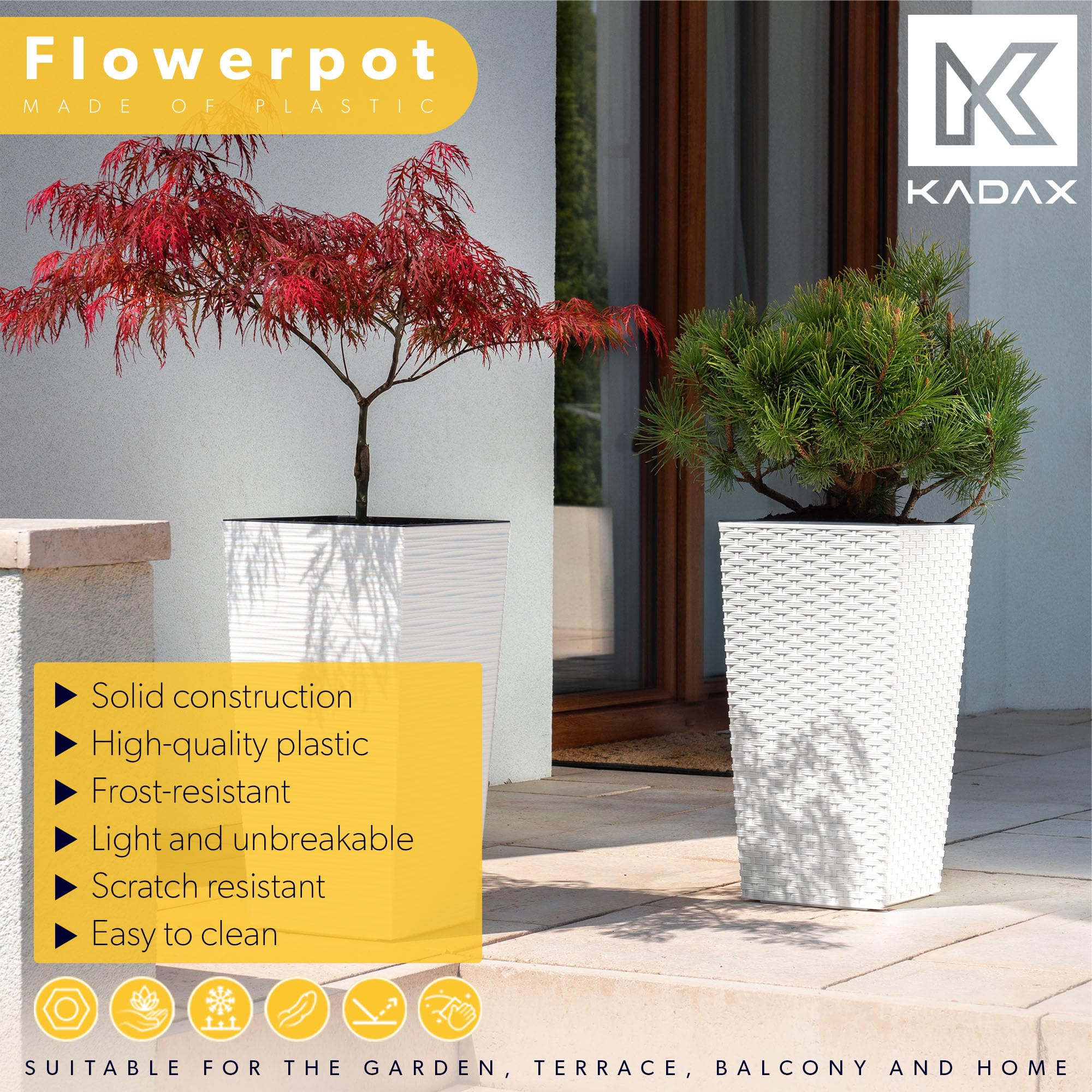 Le pot KADAX 57 cm combine élégance imitation rotin et robustesse pour vos plantes.