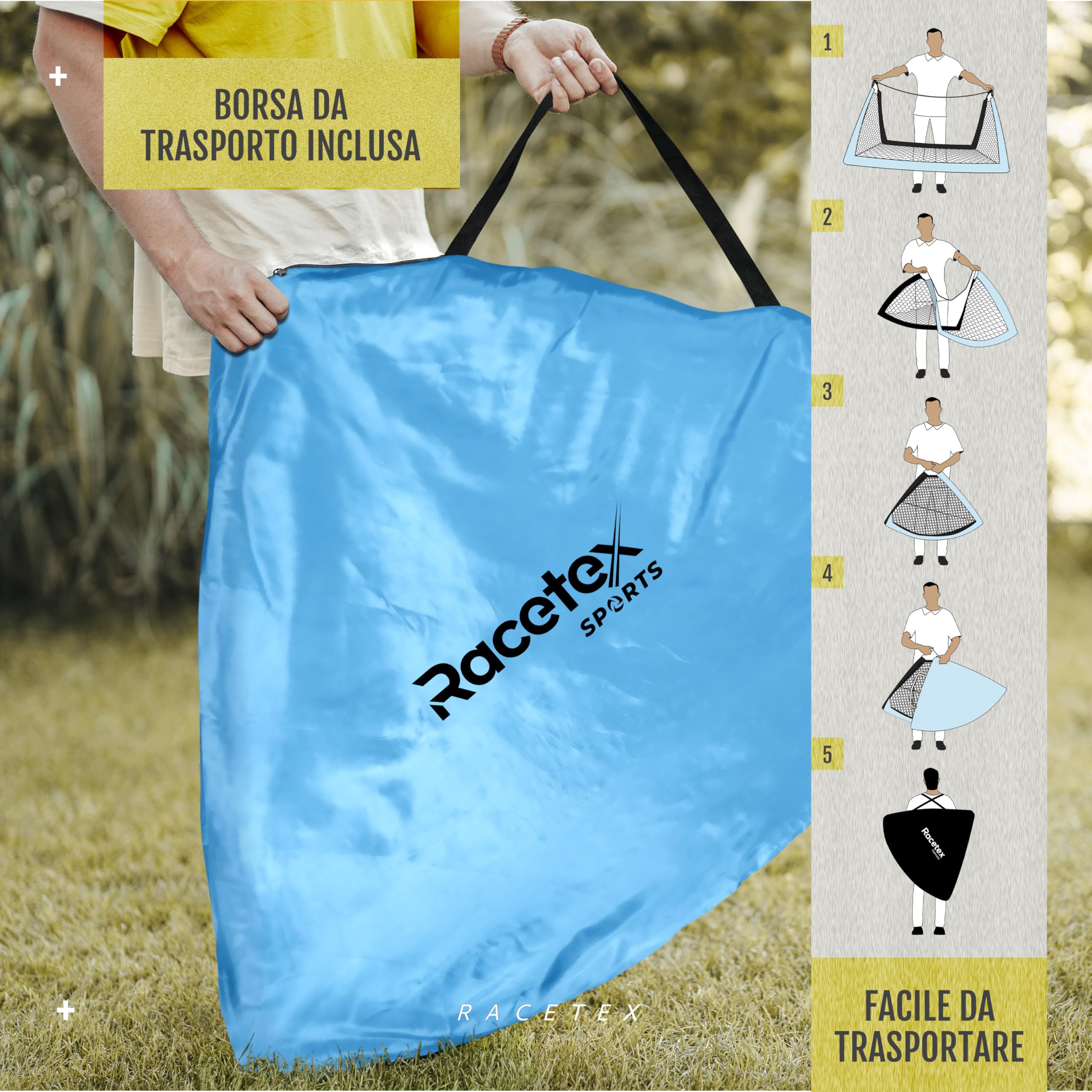 Racetex set di 2 porta calcio bambini - porte da calcio incluse in una pratica borsa per il trasporto - Versione con [ASTE RINFORZATE CON FIBRA DI VETRO] - porta per bambini
