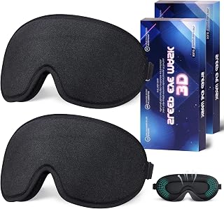 Eye Mask for Sleeping, 3D Contoured Cup Sleep Mask for Men Women, Soft Breathable Blackout Blindfold, Travel Eye Cover, Night Sleeping Mask with Adjustable Buckle for Side Sleeper (Black, 2 Pack)