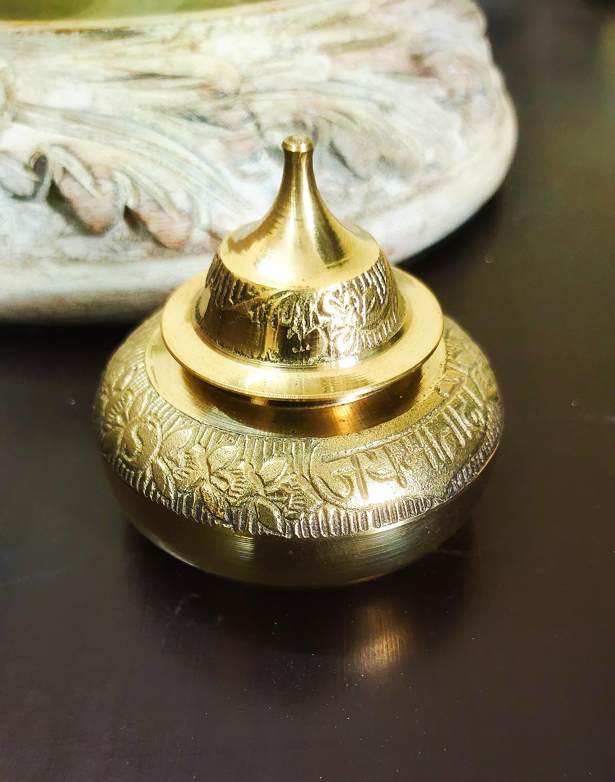 Blissful Decor presents Brass Handcrafted Sindoor Dibbi | Kumkum Box | Sindur Dani | Decoration Box For Gift & Fancy Box Round, gold colur,Pack of -1-image-19