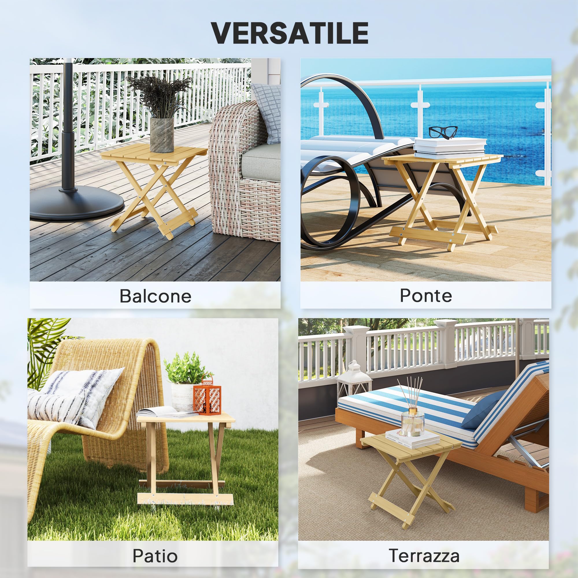 Outsunny Tavolino da Giardino Pieghevole in Legno di Abete, Tavolo da Esterno con Piano a Doghe per Salotto, Balcone e Terrazza, 40x43x40 cm, Legno Naturale