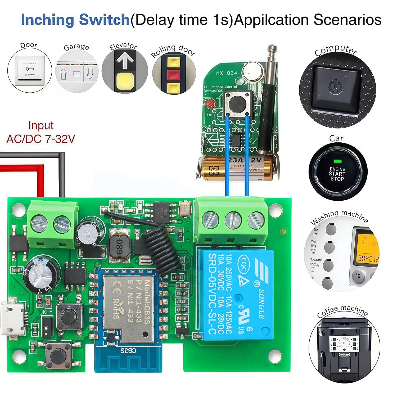 Tuya Smart Life WiFi Momentary Inching Relay Self-Locking Switch Module,DC 7-32V/USB 5V WiFi RF Bluetooth Relay,DIY Smart Home,Compatible with Alexa Goolge Home(1CH Smart Life)