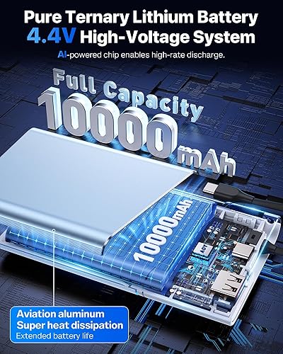 Miniatura 2 de Cargador portátil, cargador de batería de 10000 mAh, 22.5 W PD de carga súper rápida con cable USB C integrado de entrada y salida, paquete