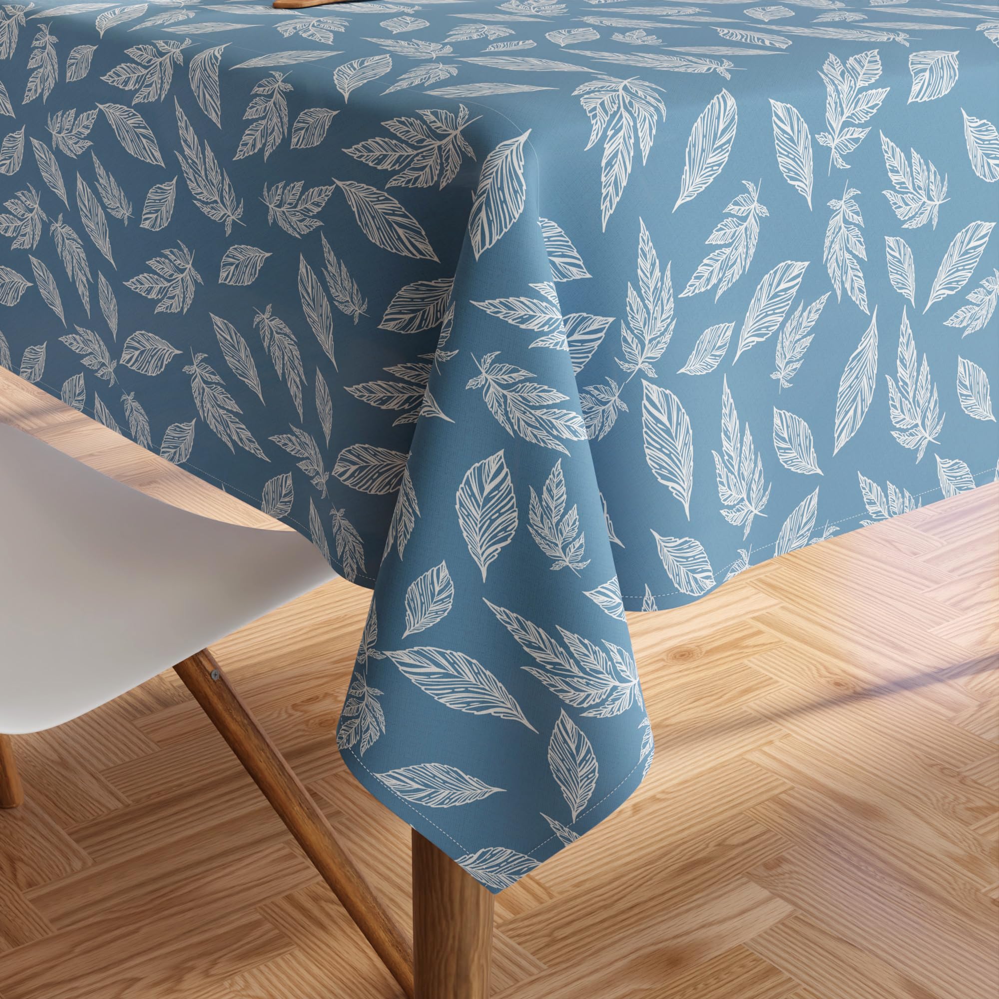 Encasa 100% Cotton Printed Tablecloth of Length 56 x 72 inch for 4 to 6 Seater Rectangular Dining Table of Length 59 Inch Machine Washable- Big Leaves Blue