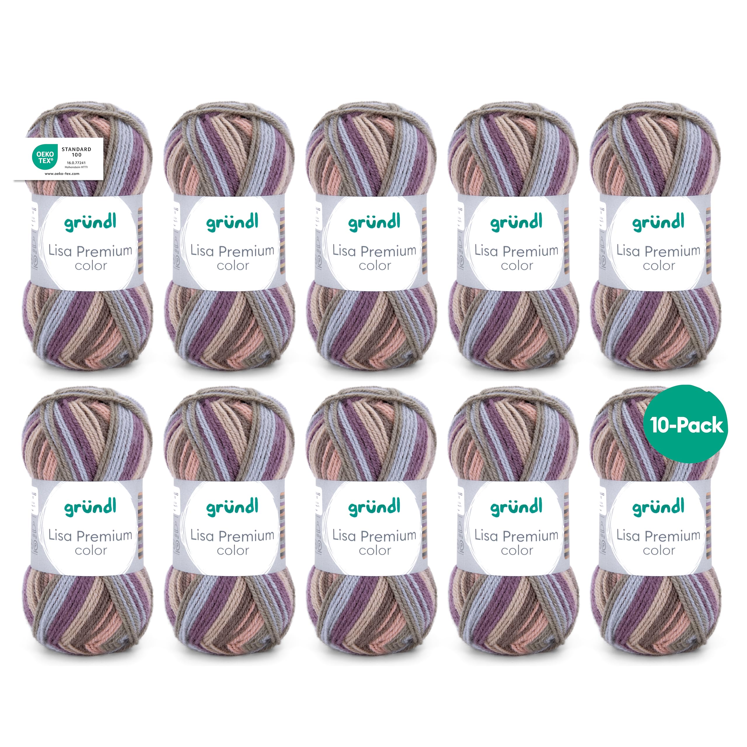 Gründl Wolle Lisa Premium color - Garn zum Stricken mit Farbverlauf - Strickgarn - Häkelgarn - Weich und hautfreundlich - 100% Polyacryl 10 Knäuel 50 g / 133 m -Nadelstärke 3,5-4,5 - beige-apricot