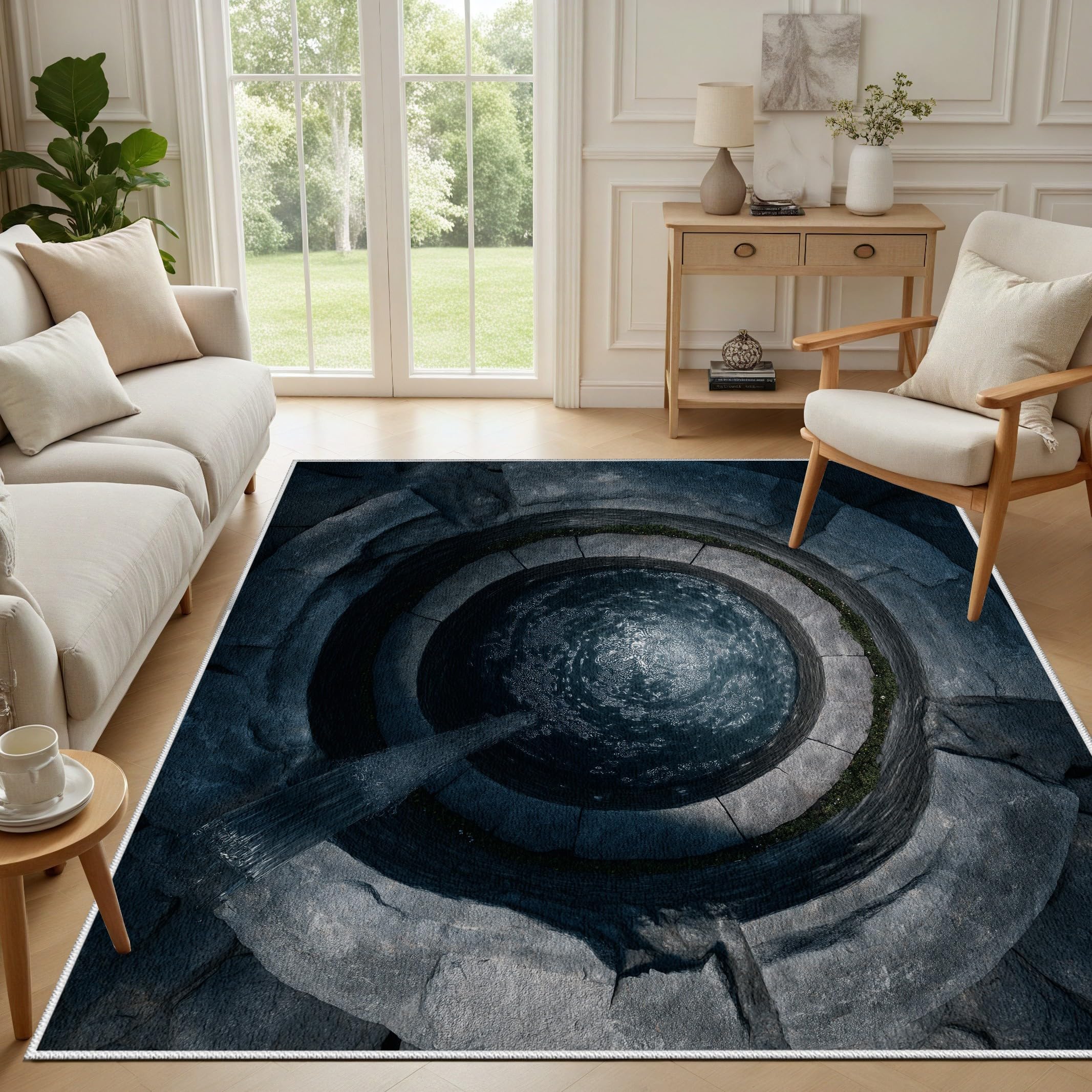 Tapis Trompe l'oeil 3D - Tapis De Sol Pierre Eau Antidérapant 120x170 cm, Tapis Illusion D'optique 3D Vortex Trou Lavable Moelleux Poils Courts pour Salon Interieur Chambre
