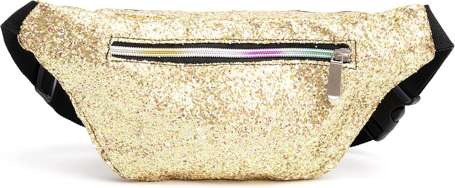 Holographic Rave Gold Gravel Glitter Fanny Pack For Women Grils Festival Waist Belt Bags -Gold Gravel - Image 3