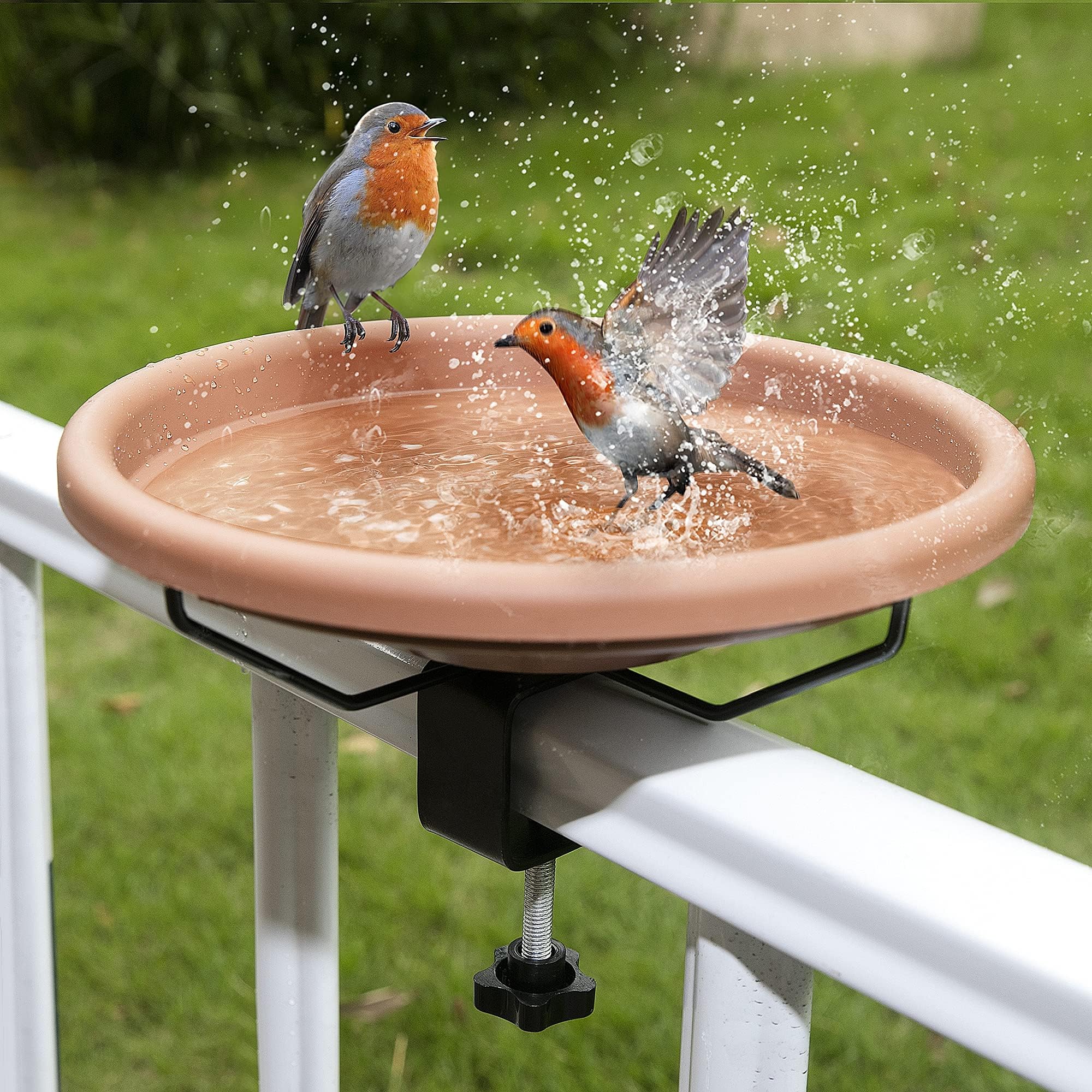 Bird Bath Deck Mount Bowl 12" Balcony Handrail Bird Bath Unheated, Bird Bath Fence Clamp Removable