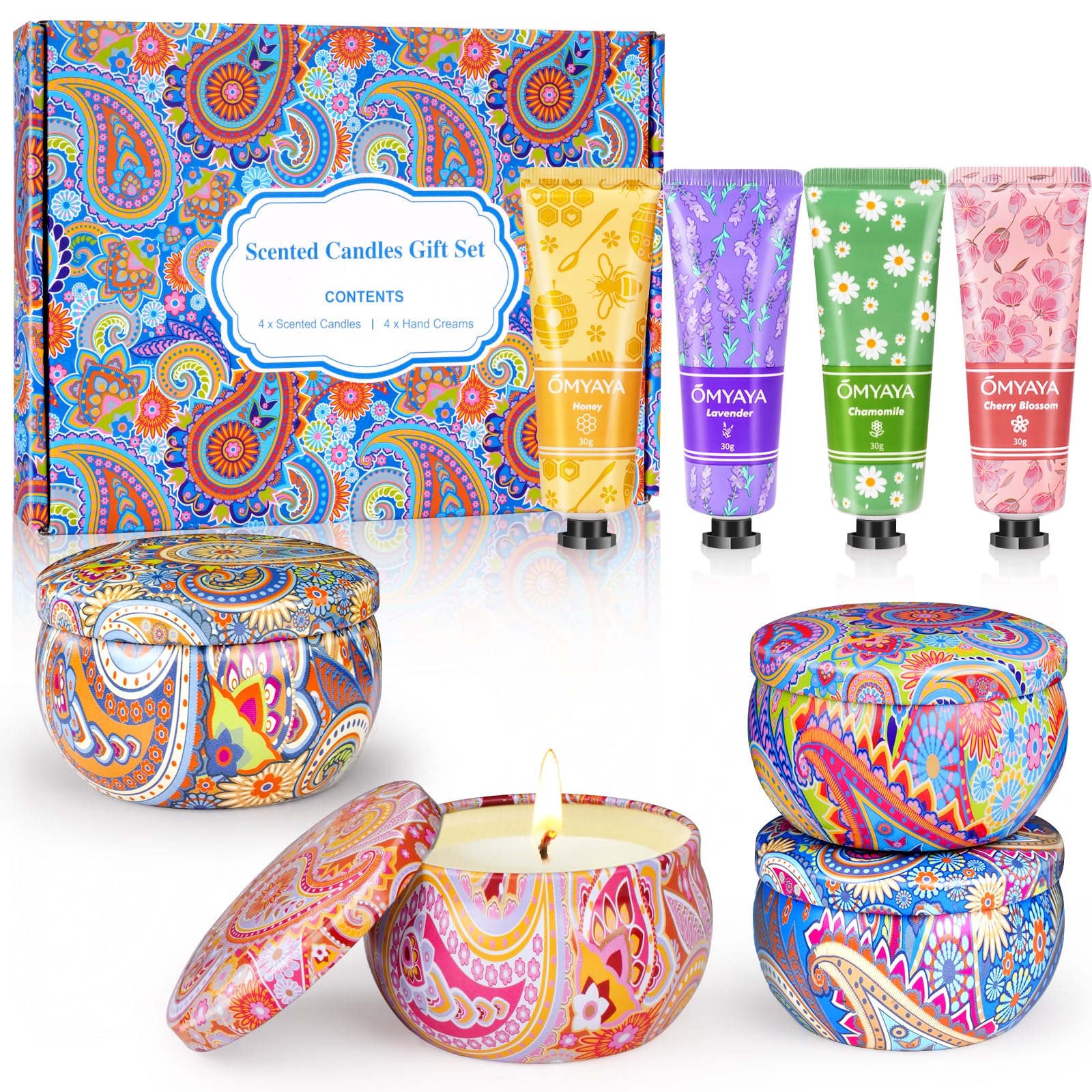 Gift Baskets for Women - Scented Candles Gift Set & Hand Lotion Cream Set, Christmas Gift Set, Teacher Appreciation Gifts, Holiday Birthday Gift for Mother Wife Coworkers Friends Teacher